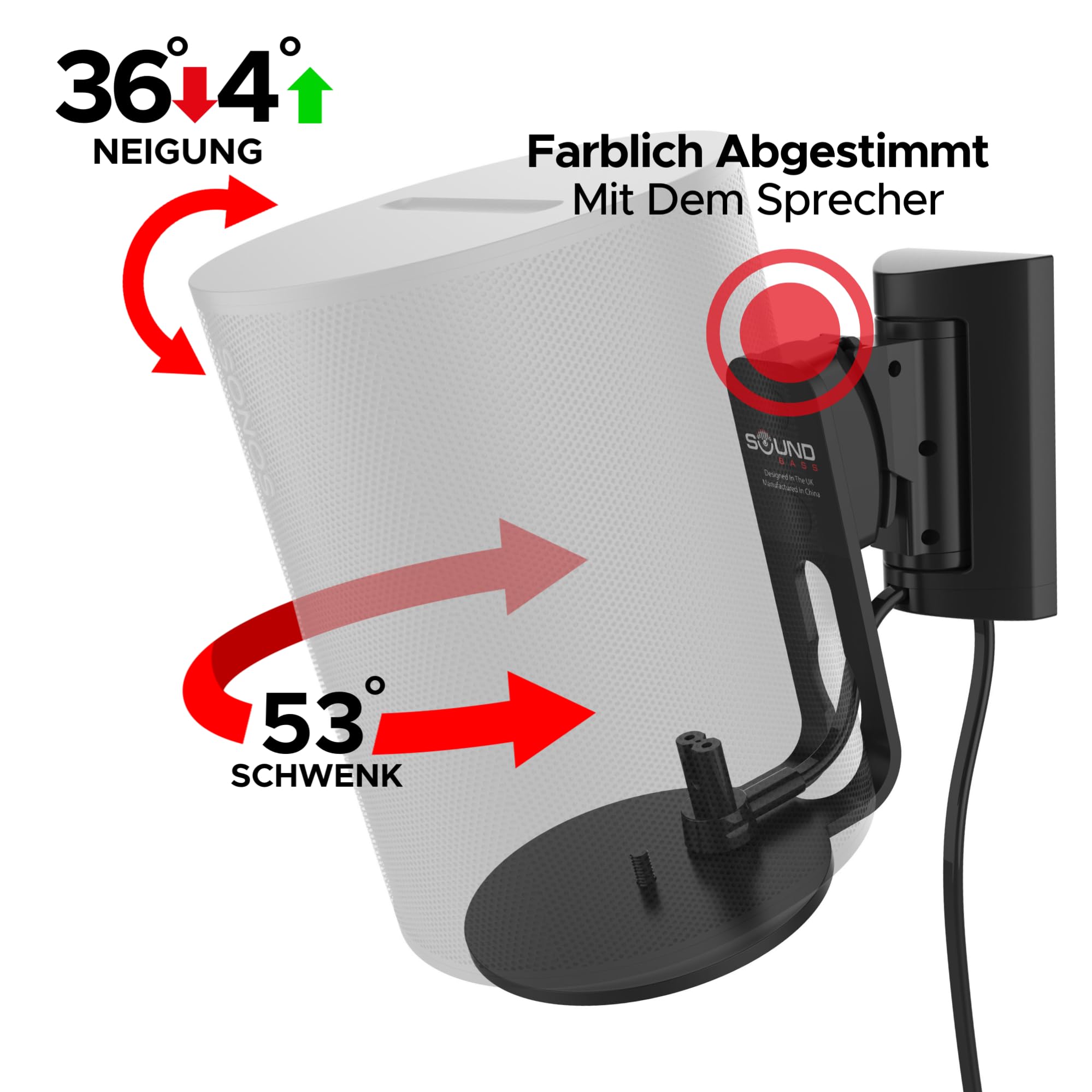 Sound bass ERA 100 Wandhalterung – Neigbar und Schwenkbar, Schwarz, Doppelpack (2 STK.), Kompatibel mit Sonos ERA100 & ERA 100 SL, Einfache Installation, Inklusive Montageset, Paar