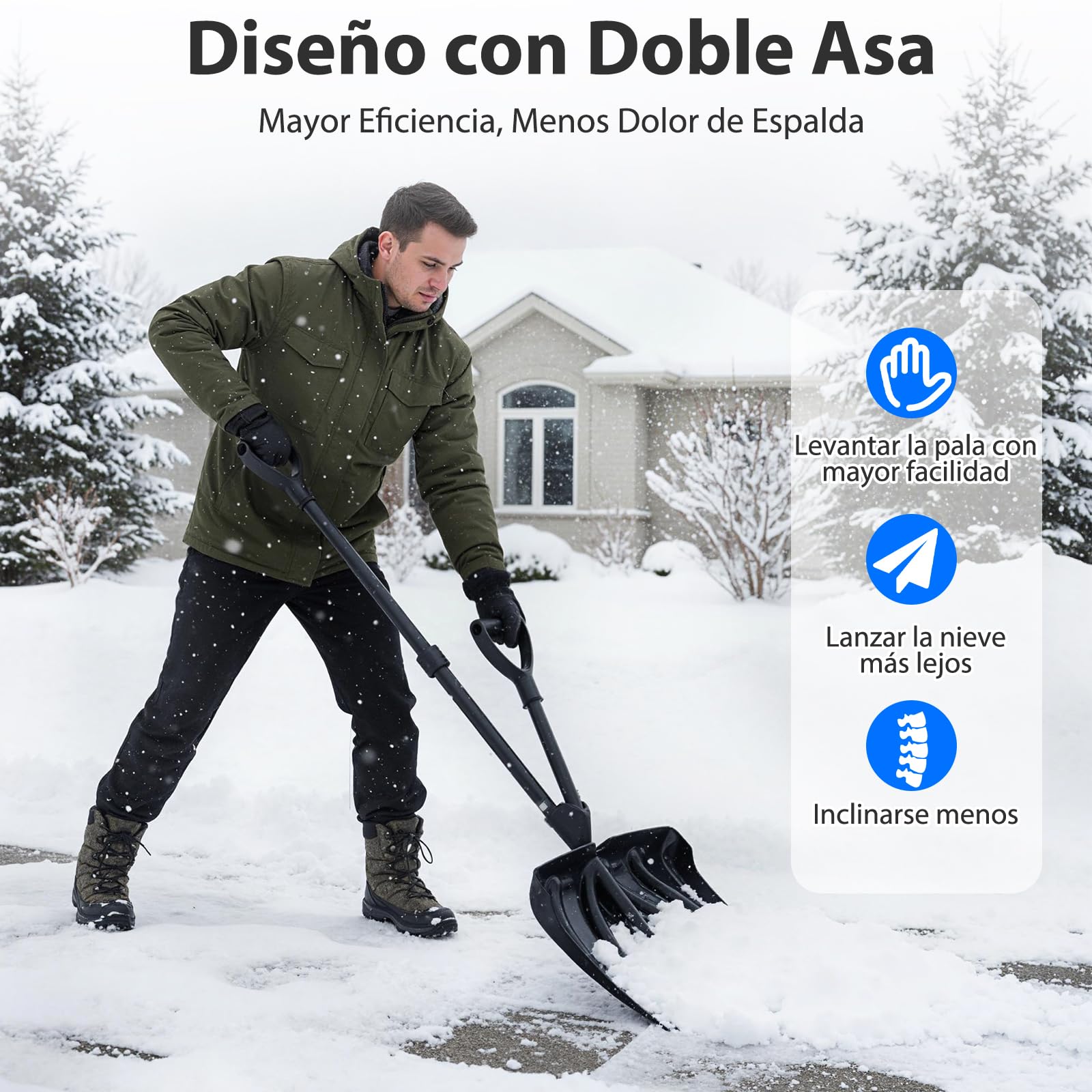 GYMAX 135 cm Pala para Nieve Desmontable, Quitanieves con Asa Auxiliar, Hoja de 45 cm de Ancho, Banda de Desgaste de Aluminio, Agarre en D, Herramienta para Limpieza Invernal, para Coche Garaje — view 2