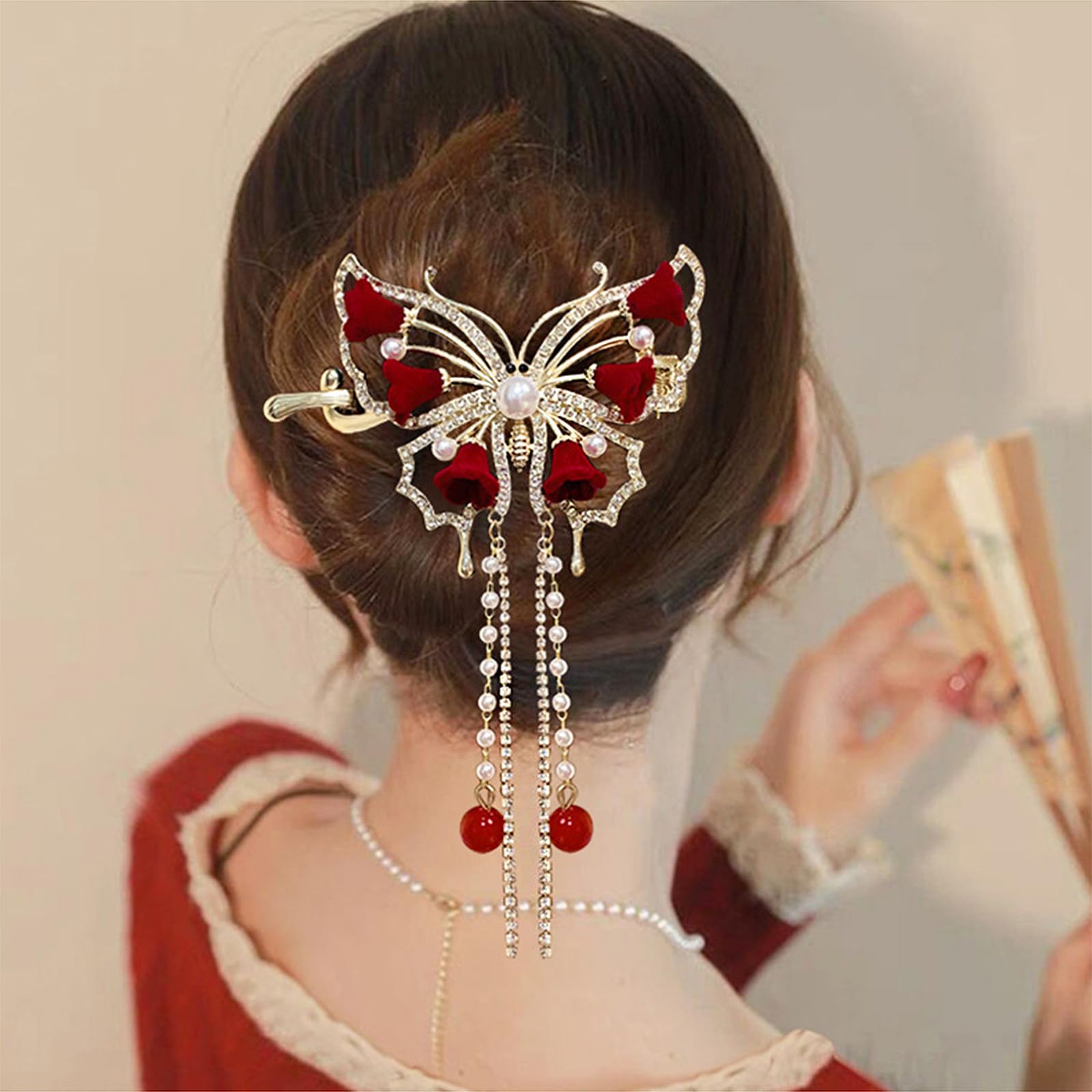 Amazon.com : Rannyrena Gold Butterfly Hair Claw Clips Pearl  display picture 3