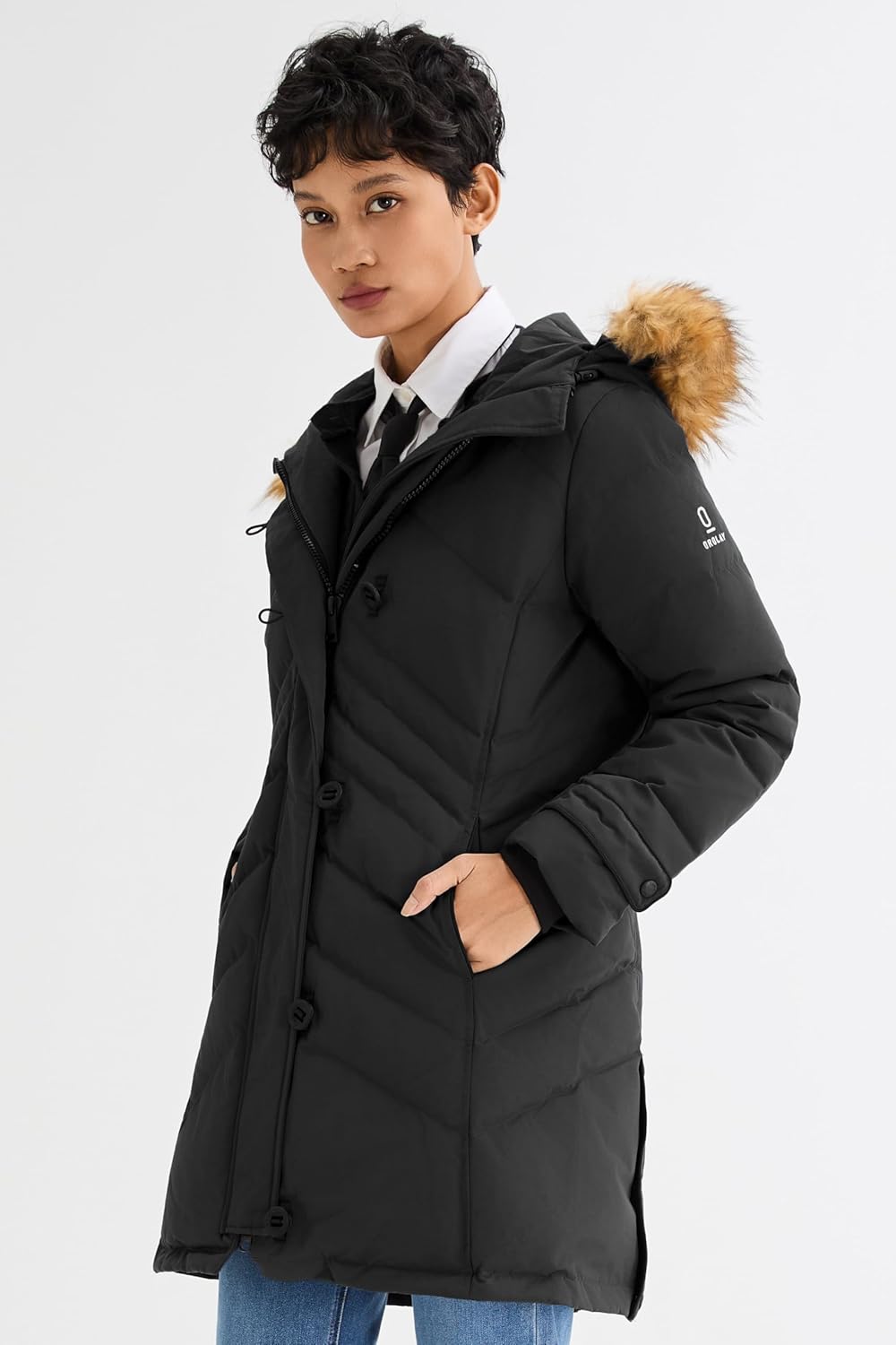Orolay Women's Hooded Slim Puffer Jacket Quilted Mid Length Winter Down Coat - Image 4