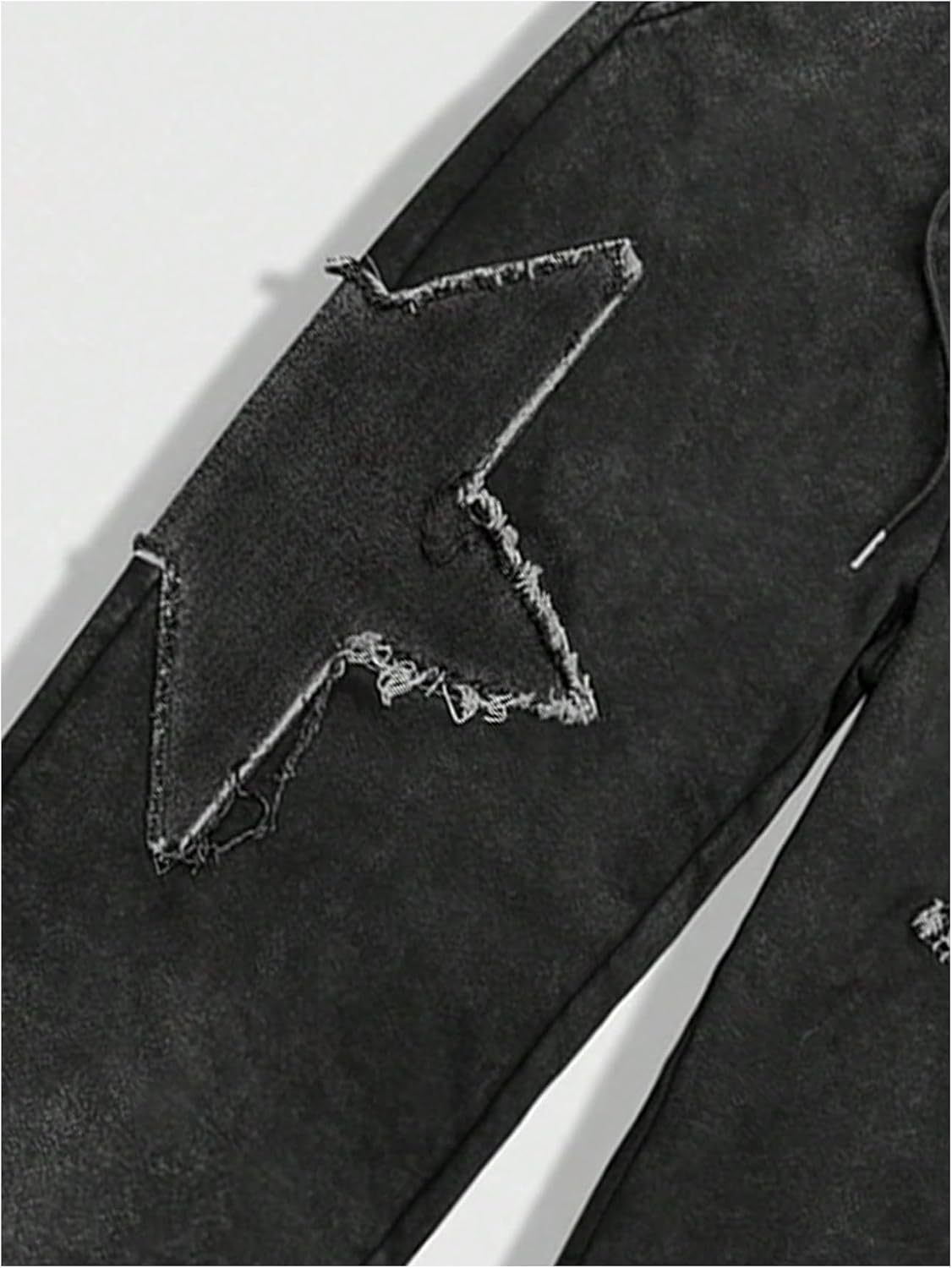 VIPWOLF Men's Baggy Pants Y2K Distressed Star Raw Trim Grunge Gothic Trousers Wide Straight Leg Track Pants Drippy Streetwear