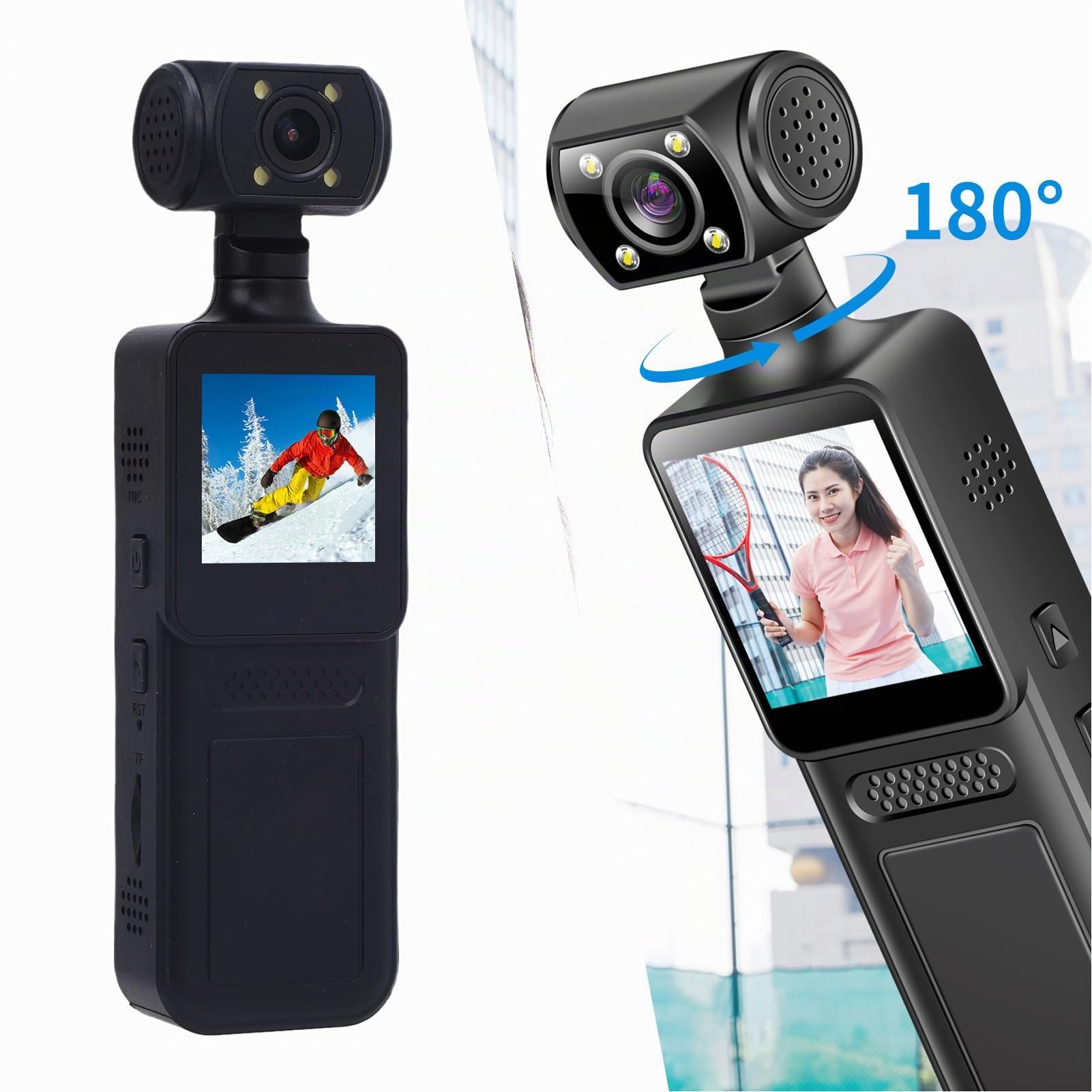 Bewinner Videocamera Tascabile 4K Ultra HD, Mini Videocamme di Tasca Audio con Obiettivo a Rotazione a 180 °, Fotocamera Abilitata WiFi, Videocamera Sportiva per Esterni per gli Sport