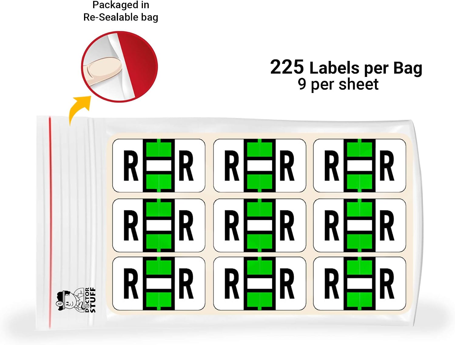 Doctor Stuff - File Folder Labels, Alphabet Letter R, Jeter 7100 - JTAM Series Compatible Alpha Stickers, Light Green, 15/16" x 1-5/8", 225 Labels per Package