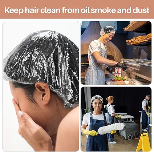Miniatura 5 de MAQIHAN 100 gorros de ducha desechables unisex  Gorros grandes de plástico para acondicionamiento profundo, gorro de ducha reutilizable impermeable