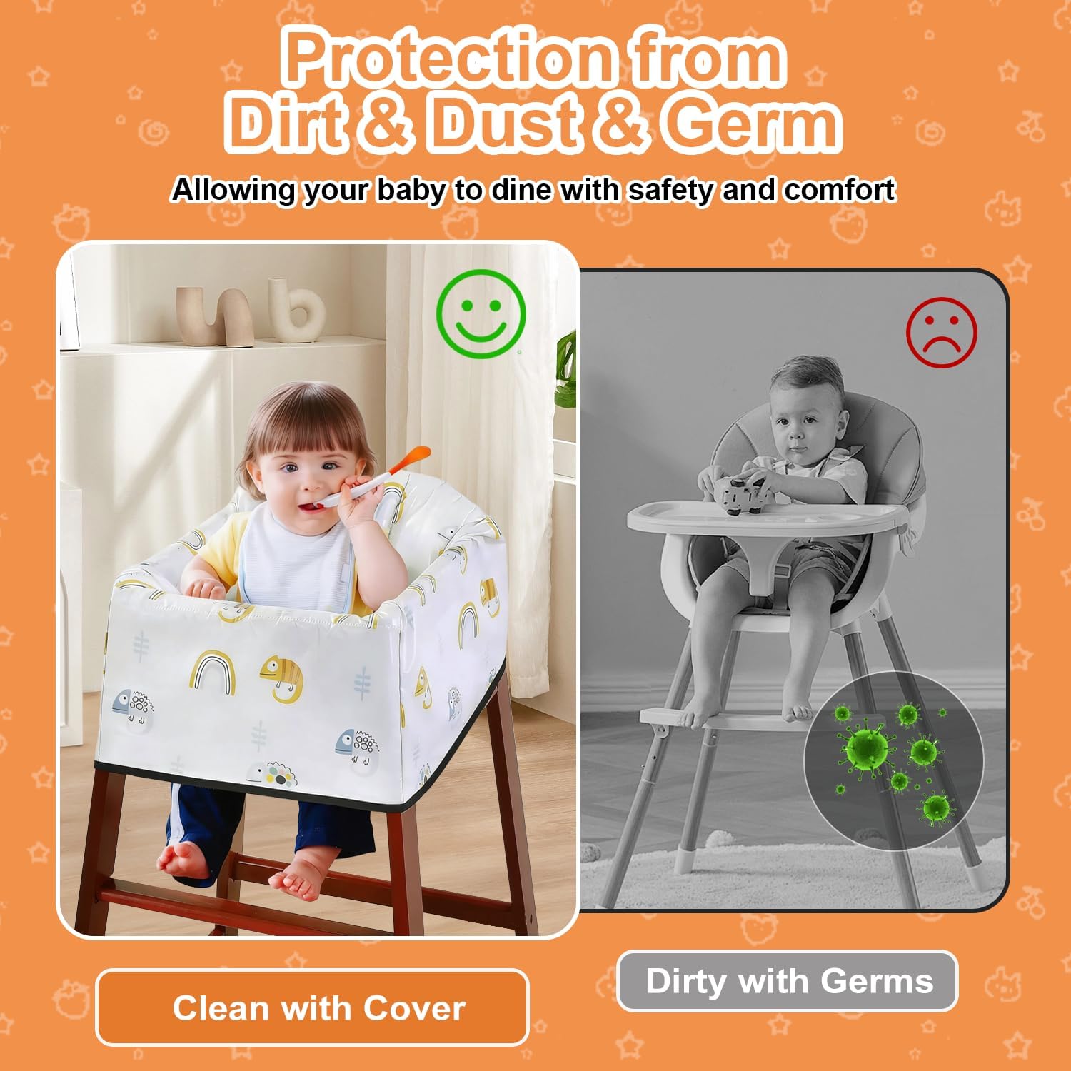 Highchair Cover for Restaurants, Restaurant Seat Cover for Baby with 3-Point Harness, Portable High Chair Cover Waterproof, Washable Stain and Slip Resistant, for Eating, Travel, Home Use