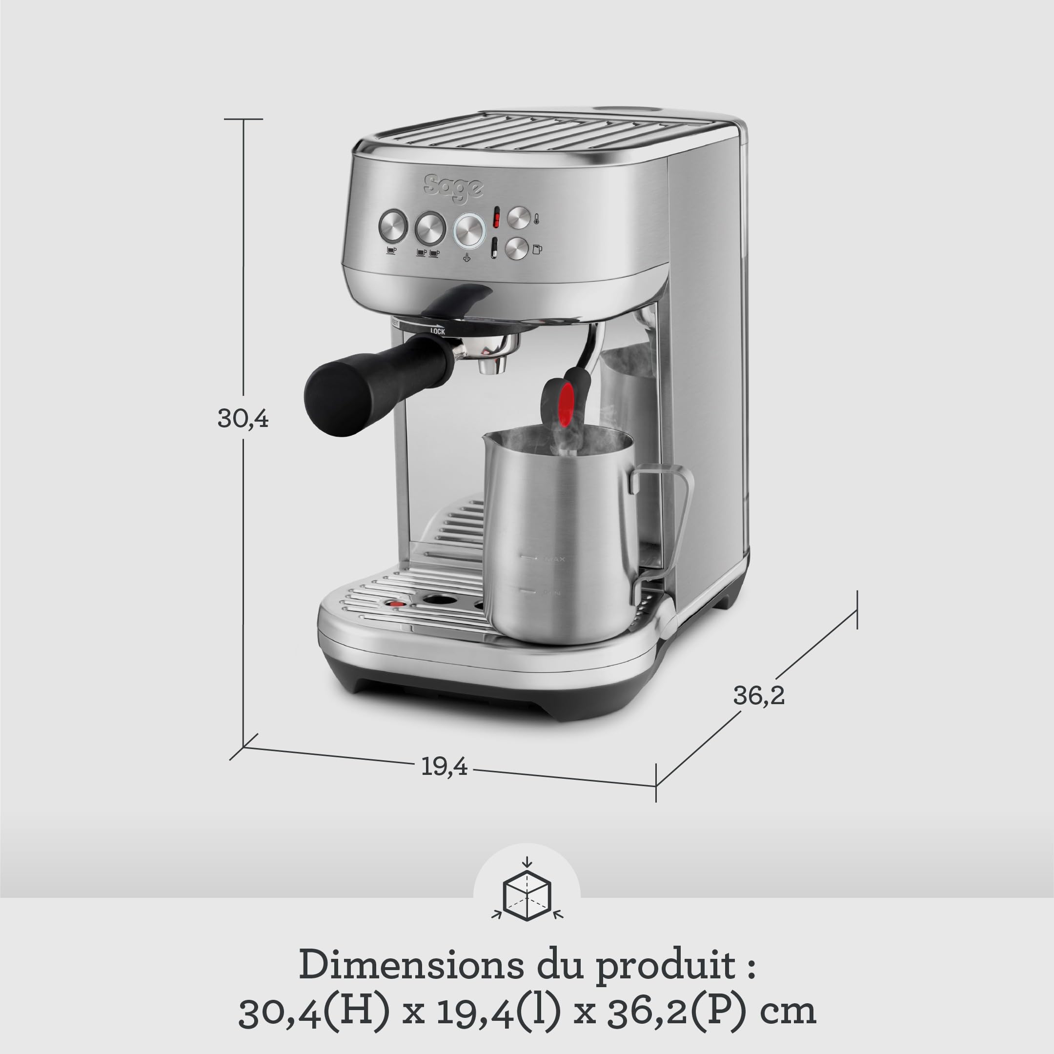 Sage - The Bambino Plus - Machine à Café Compacte avec Mousseur à Lait Automatique - 9 Bars, Réservoir 1,9L - Machine Expresso, 3 Réglages de Texture & Température - Acier Inoxydable Brossé