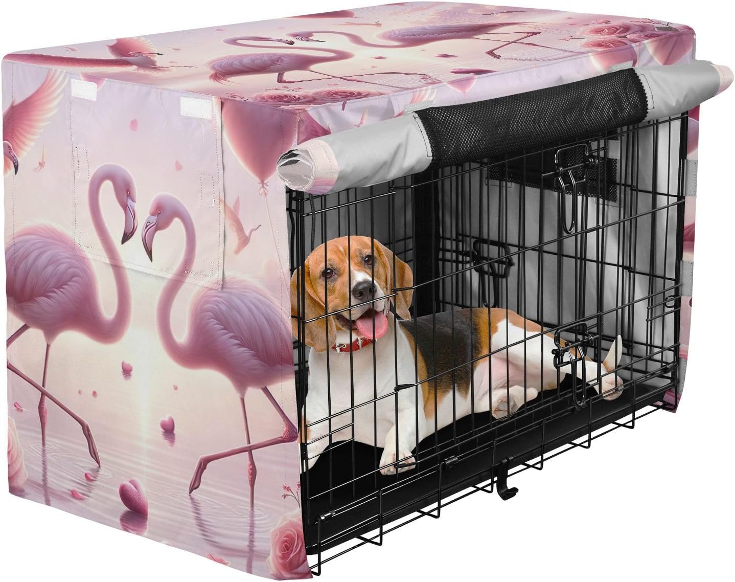 Flamingos Pet Kennel Cover with Mesh Windows, Water-Resistant Cover for Dog Crate, X-Large