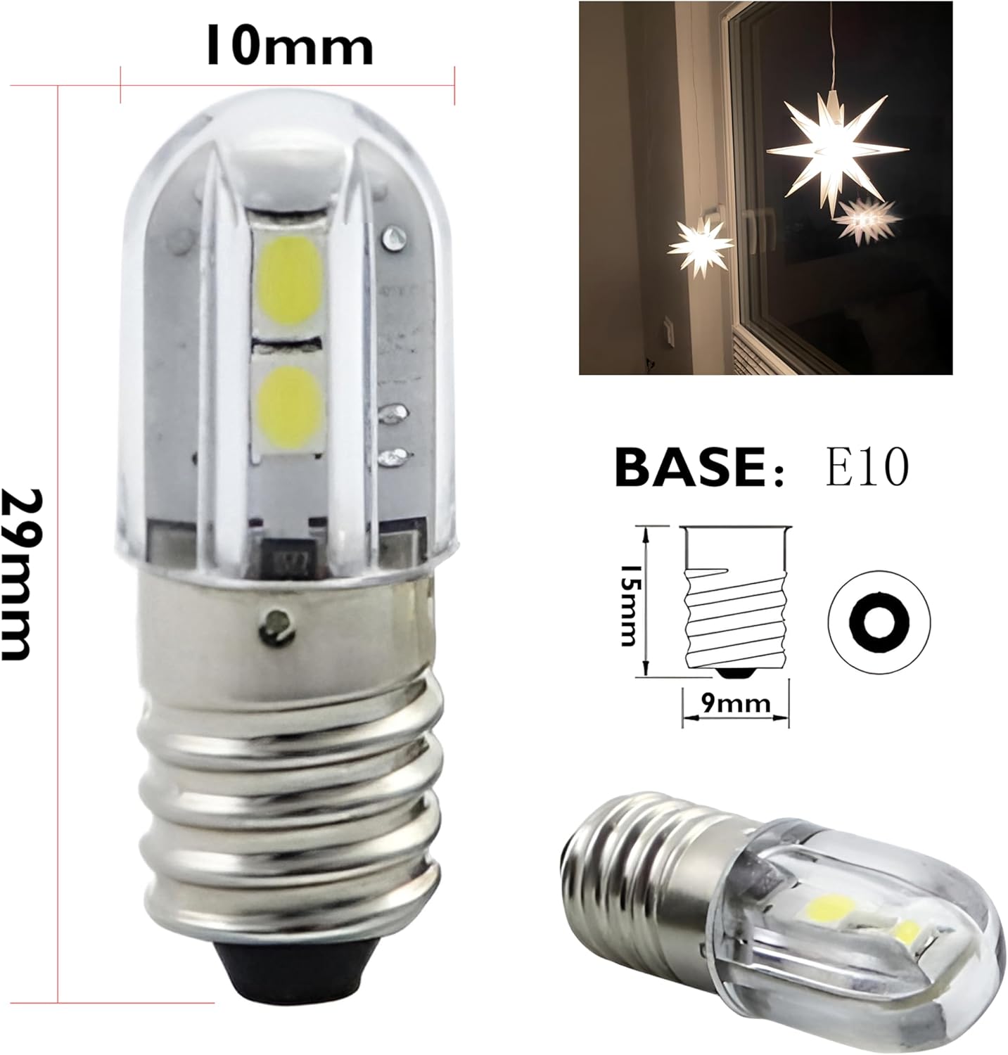 E10 LED Light Bulb,5 PCS 120V Warm White Lamp 1W 100LM 3000K,Miniature Screw Replacement Bulbs (Warm White, 120V)