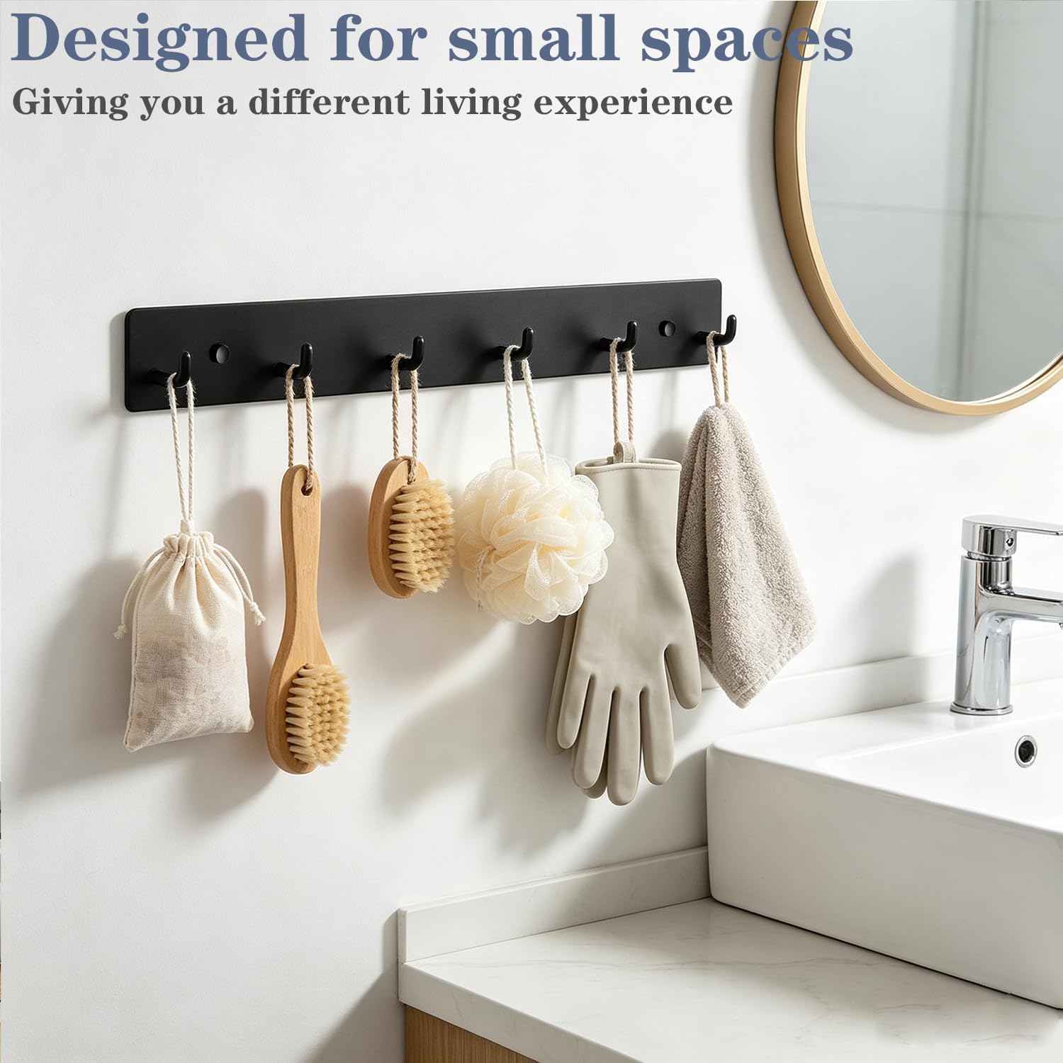 Coat Rack Wall Mounted, Heavy Duty Wall Hooks for Hanging Keys Purse Towel Coat, Premium Stainless Steel Entry Coat Hooks Rack, Large Adhesive Key Holder Towel Racks for Bathroom RV (Black) image 5