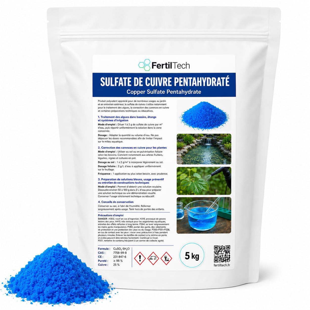Kupfersulfat Pentahydrat 5 kg | Lösliche Blaue Kristalle 98% | Technische Anwendungen, Kupfermangel, Blaue Lösungen und Lehrversuche