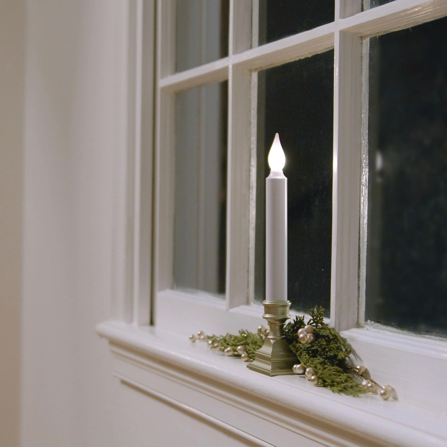 612 Vermont LED Battery Operated Window Candles with Timer, Remote Control, Bright Hot Spot, Flicker or Steady On, VT-R1506P-4 (Pack of 4, Pewter)