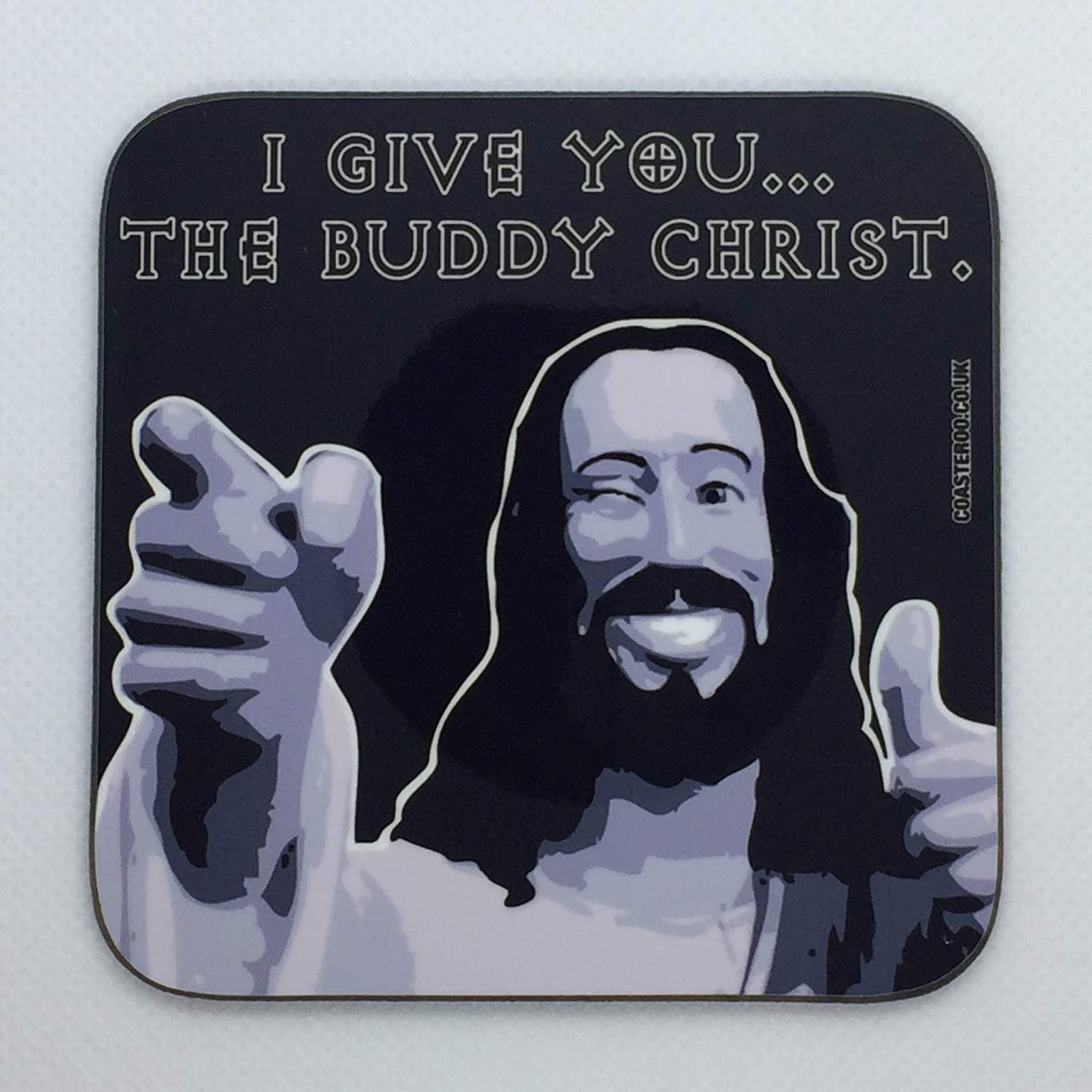 Coasteroo Buddy Christ - Inspired By Dogma - Drinks Coaster - Hardboard - 9Cm X 9Cm - Gloss Finish