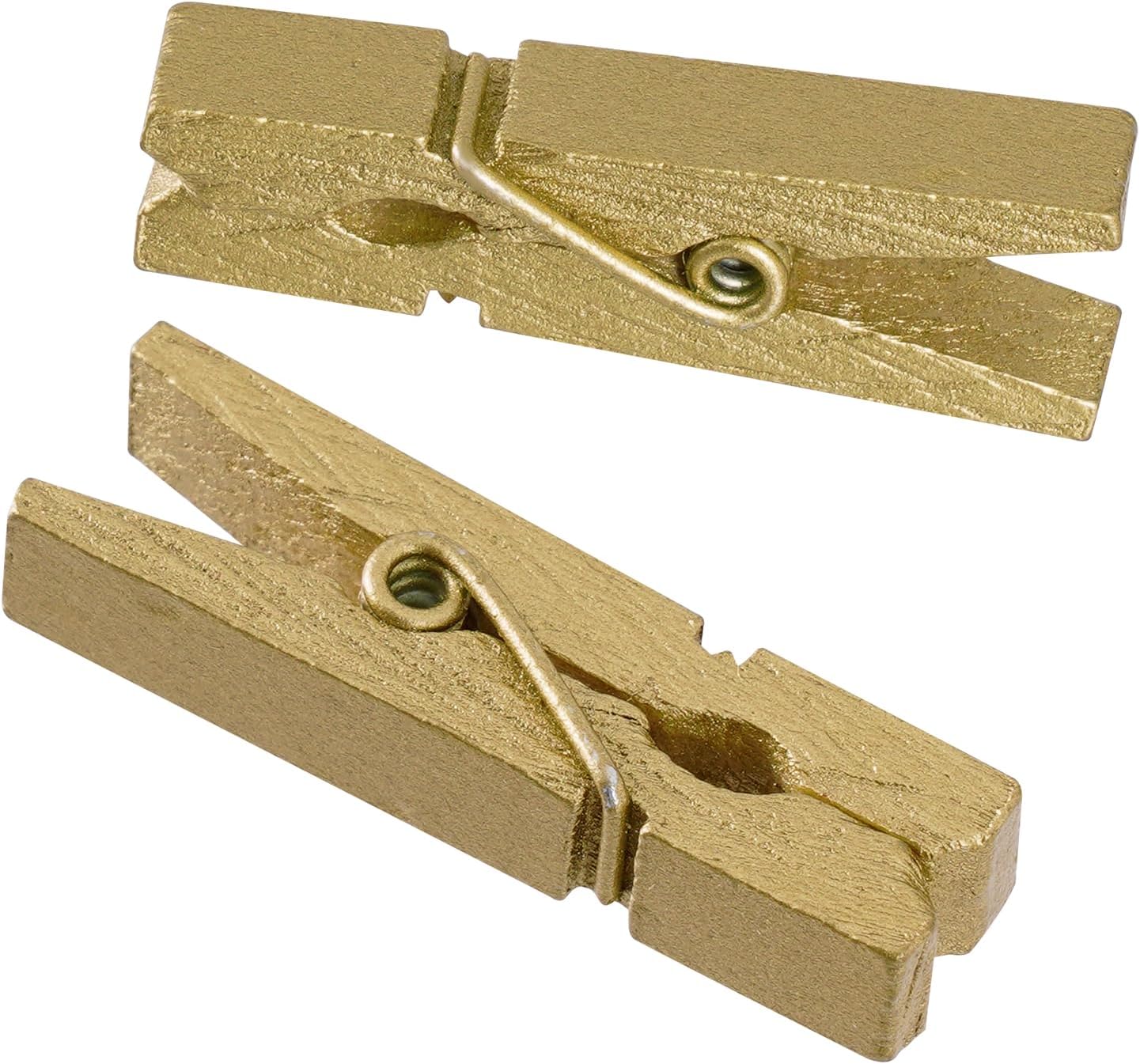 50Pcs Gold Wooden Clothes Pins, 1.38'' Mini Clothespins for Photos Crafts, Tiny Decorative Clothespins Laundry Clips Wooden (Gold)