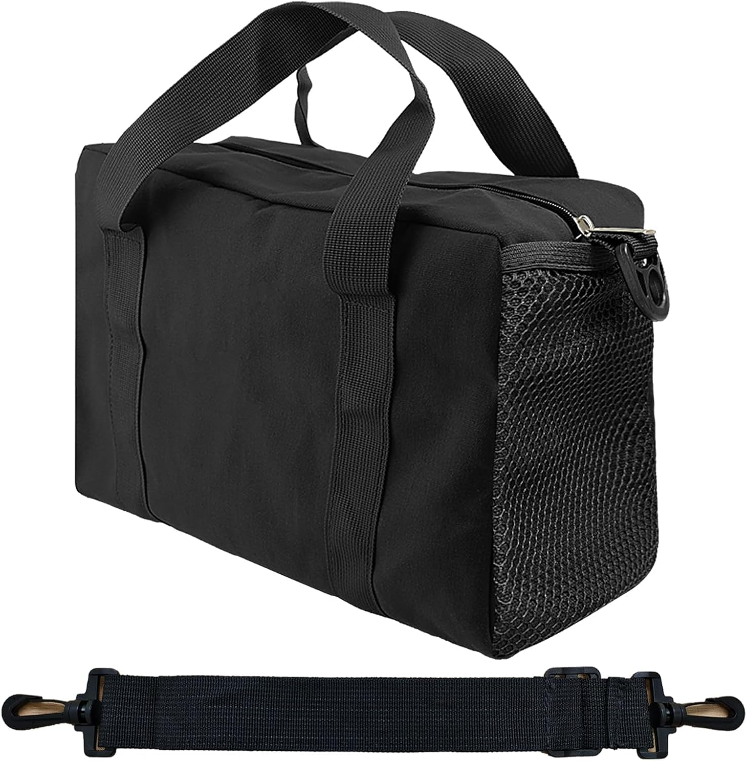 Small Tool Bag,Close Top Wide Mouth Tool Organizer Bag,Large Capacity Tool Bags for Men,Canvas Tool Storage Bag for Storage Handbag for Screwdrivers,Wrench (Shoulder strap+Black, 16 Inch)
