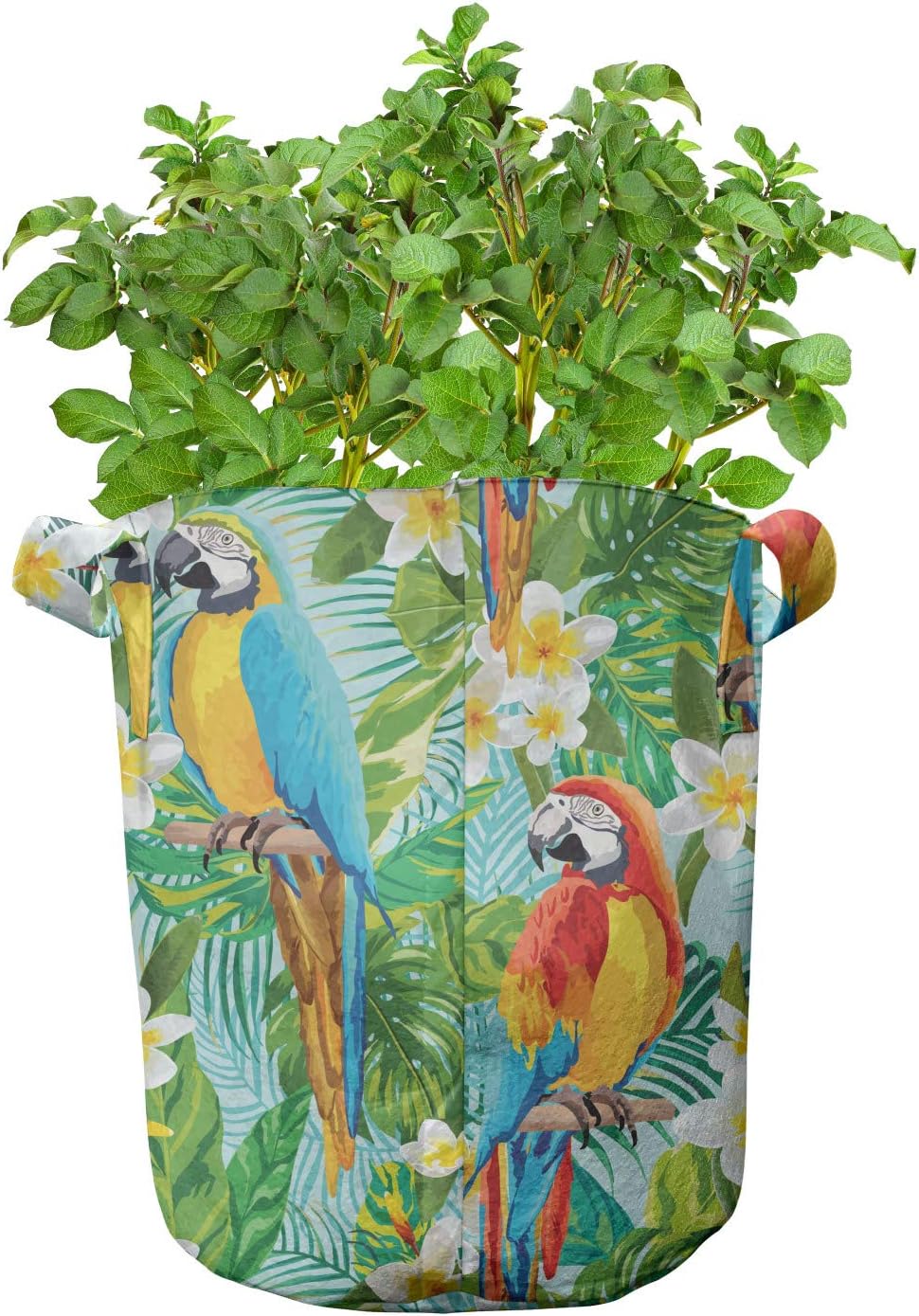 Lunarable Parrots Grow Bags 5-Pack, Animals and Plant Life Art, Heavyduty Fabric Pots with Handles for Plants, 7 Gallon, Multicolor