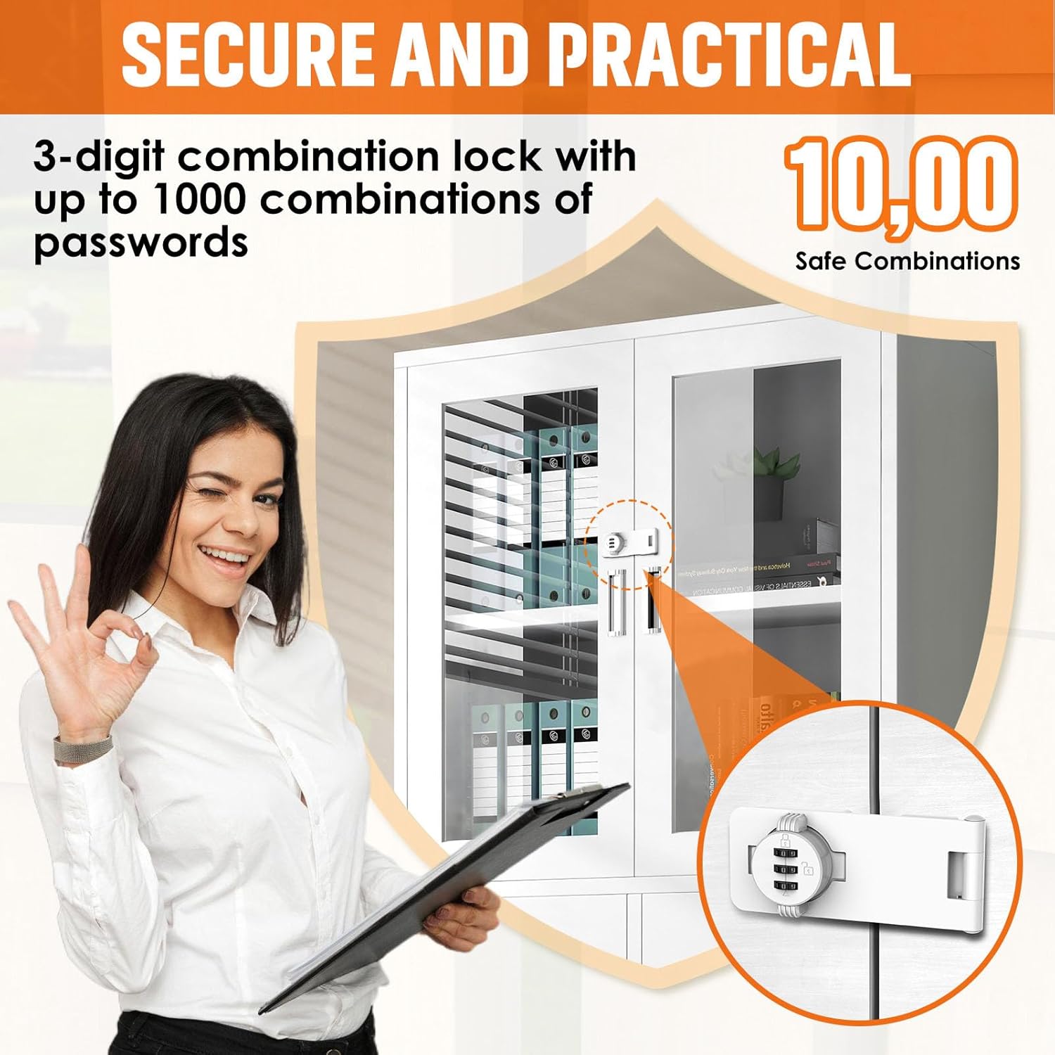 Keyless Cabinet Lock with Combination, Locker Code Lock with 3-Digit Combination, Security Door Latch for Drawers, Lockers, Small Doors, Closets, Refrigerators (White-2pcs)
