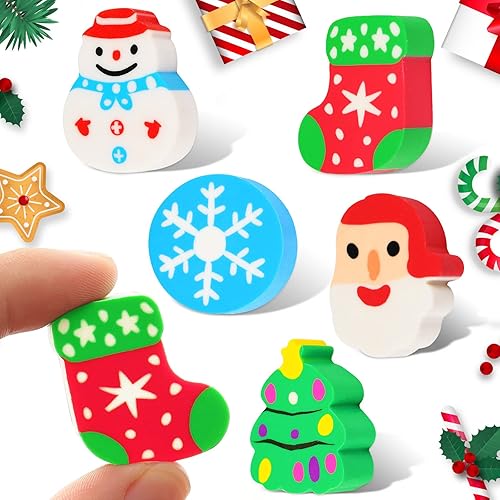 Miniatura 2 de Borradores de Navidad para niños a granel, árbol de Navidad, Papá Noel, muñeco de nieve, copo de nieve, surtido, borrador de gran novedad, mascotas,