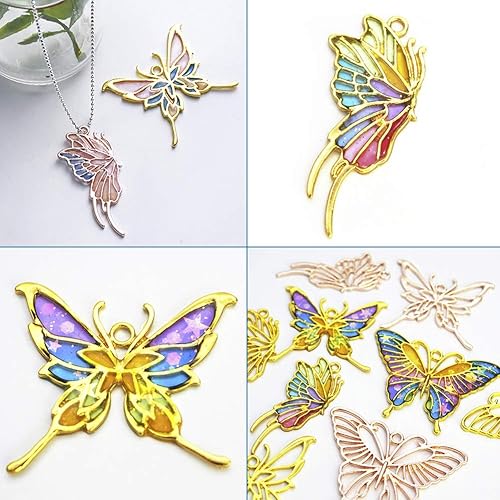 Vista 93 de Dijes de bisel de espalda abierta de estilo surtido, colgantes de marco hueco de metal, dijes de flores prensadas para hacer joyas de resina UV DIY