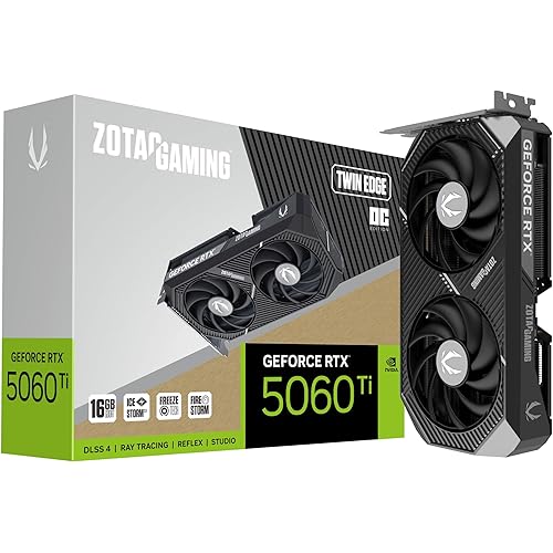 ZOTAC Gaming GeForce RTX 5060 Ti 16GB Twin Edge OC DLSS 4 16GB GDDR7 128-bit 28 Gbps PCIE 5.0 Gaming Graphics Card, IceStorm 2.0 Cooling, SFF-Ready, ZT-B50620H-10M