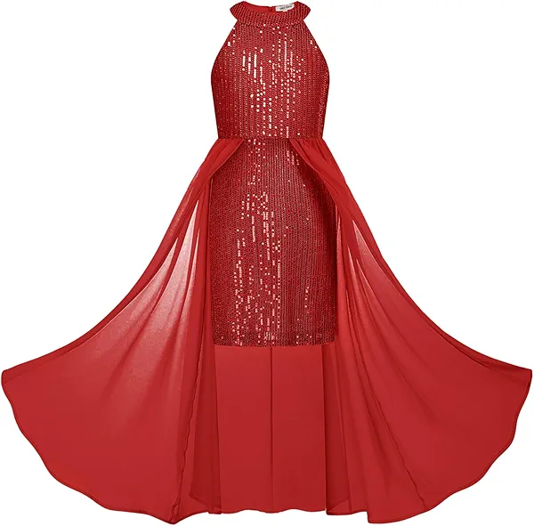GRACE KARIN Girls Halter Neck Sequin Dress 6-14Y Kids Fancy Formal Party Christmas Sparkly Pageant Birthday Dresses