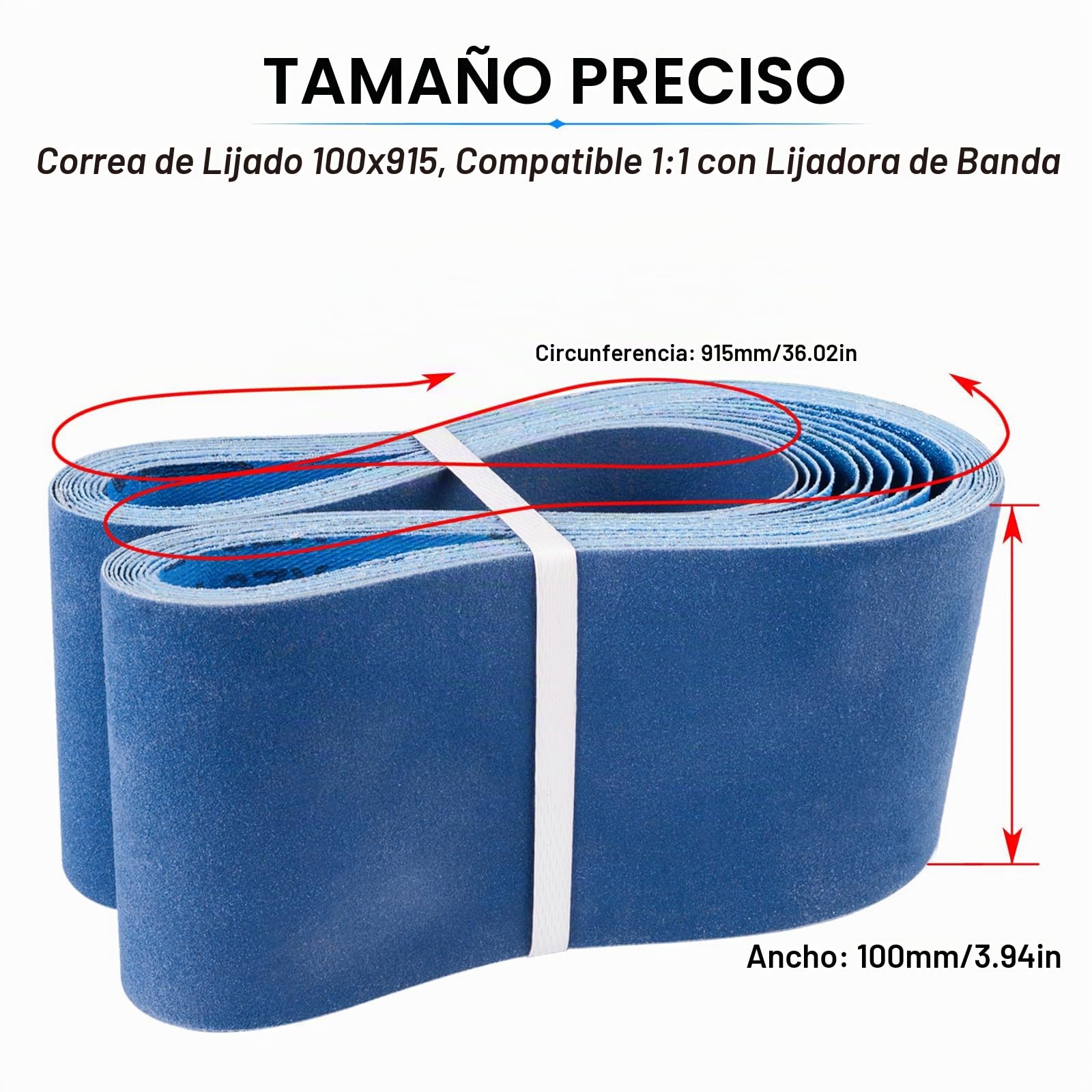 Bandas de Lija 100 x 915 mm 10 Piezas grano 40/60/80/120/240 | Bandas Abrasivas de Corindón de Circonio para Lijadora de Banda para Metal, Madera