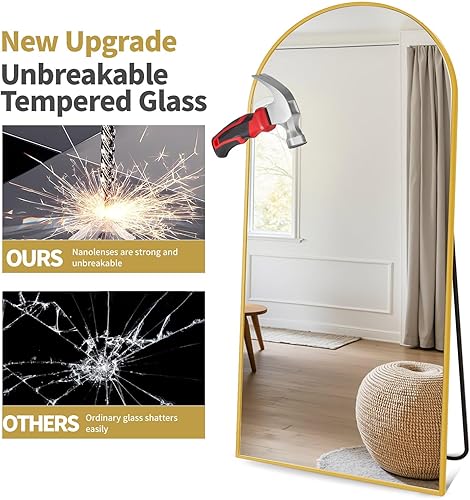Miniatura 4 de Espejo de suelo arqueado, 57 x 20 pulgadas, espejo de longitud completa para colgar o inclinar, espejo de cuerpo completo con soporte para