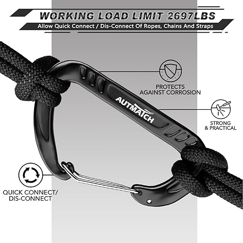 Miniatura 12 de AUTMATCH Clips de mosquetón, 3 pulgadas, gancho de resorte caribeño, hebilla resistente, mosquetones de bloqueo de cadena, eslabones rápidos