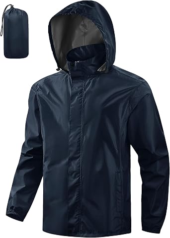 Mens Packable Rain Jacket Waterproof Windbreaker Lightweight Raincoat with Hood Golf Rain Gear for Hiking Travel