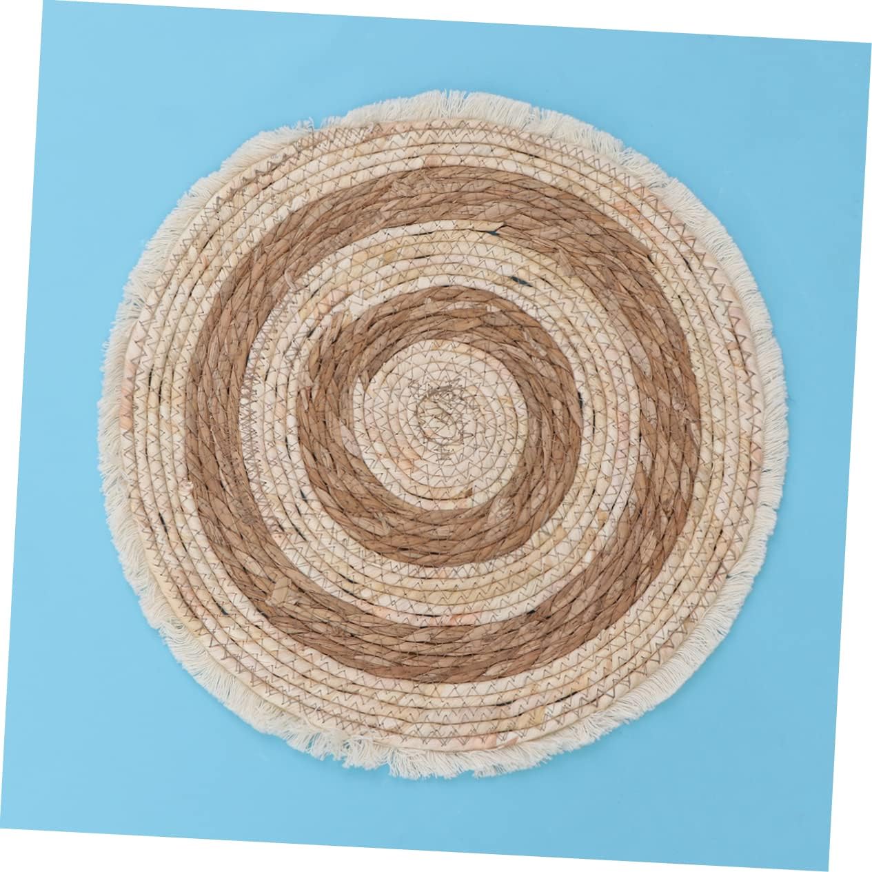 1pc Hand-Woven Cat Placemat Natural Corn Material Comfortable Round Pet Mat for Food and Water Stylish Bohemian Design for Indoor Cats