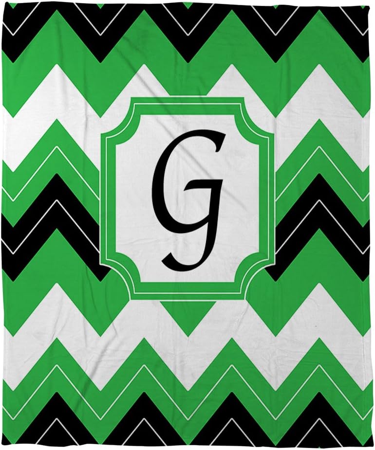 Manual Woodworkers & Weavers Coral Fleece Throw, 50 by 60-Inch, Monogrammed Letter G, Black Chevron