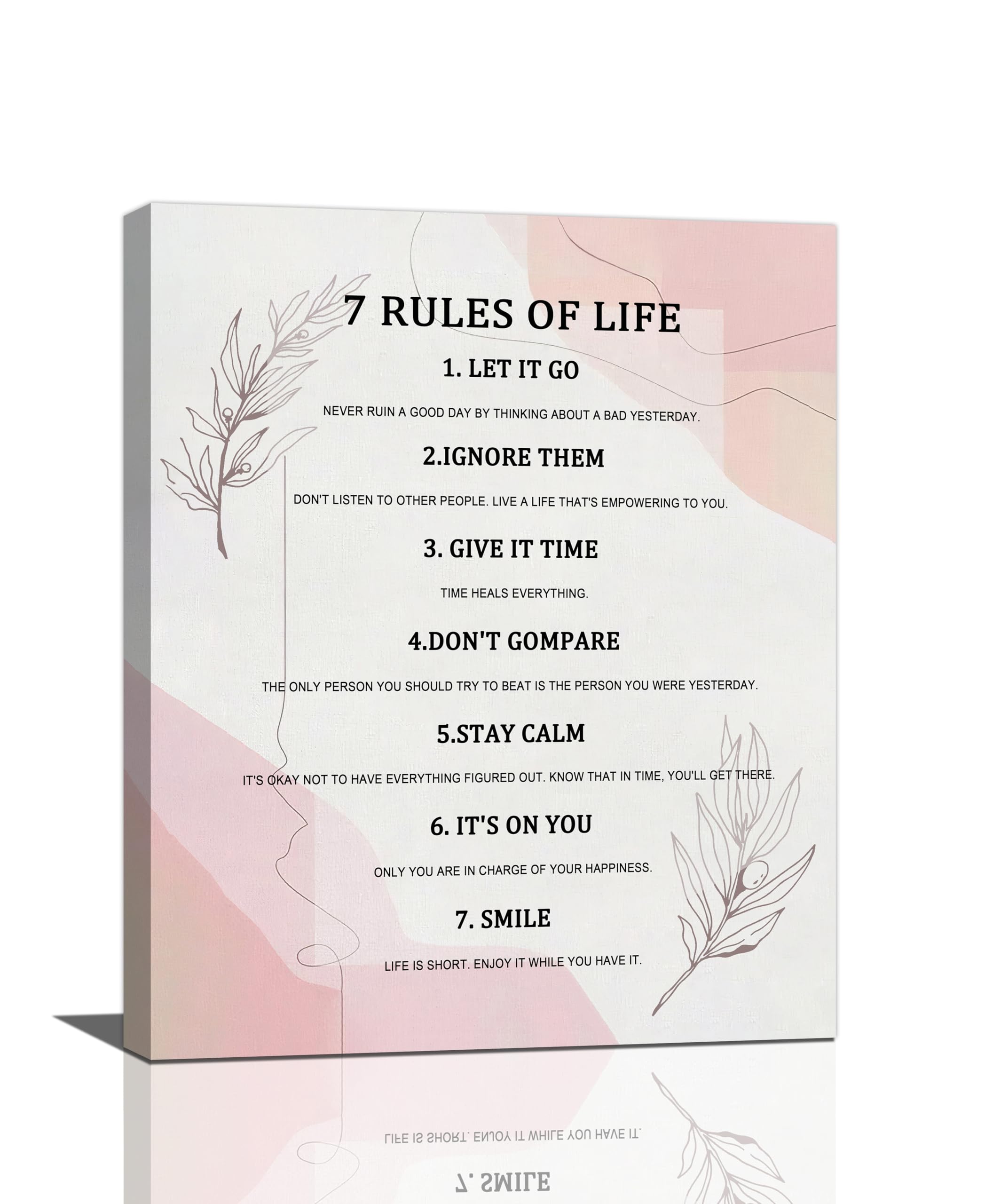 7 Rules of Life Wall Art Motivational Inspirational Pictures Wall Decor Positive Quotes Canvas Painting Home Modern Artwork Decorations Framed for
