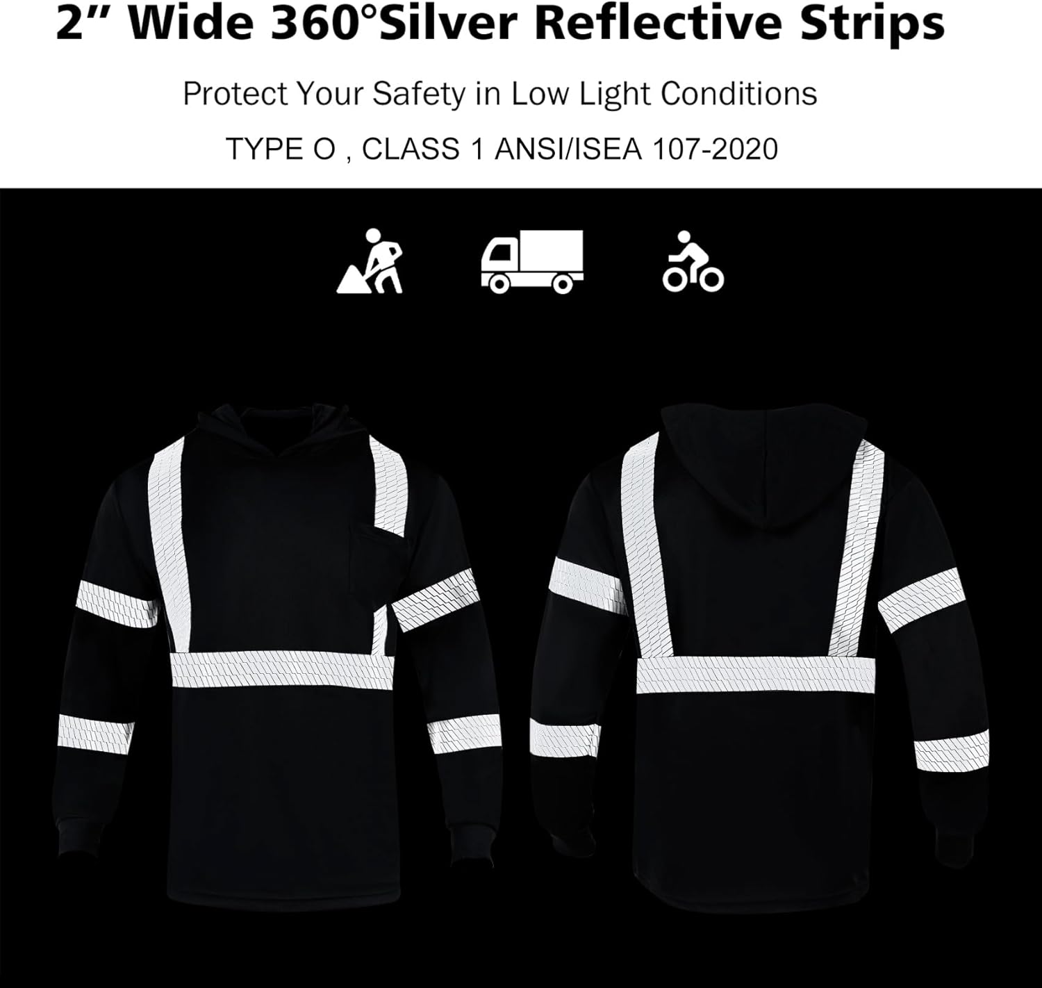 VENDACE Safety Reflective High Visibility Long Sleeve Shirts with Hood Class 3 Hi Vis Construction Breathable Work Shirts - Image 6