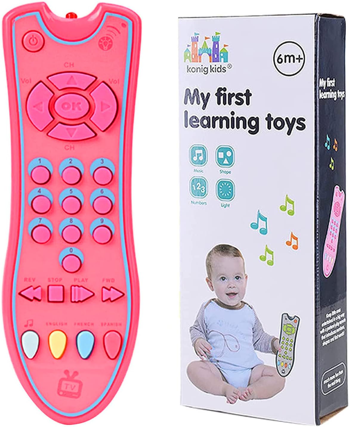 Kids Musical TV Remote Control Toy with Light and Sound (Pink)
