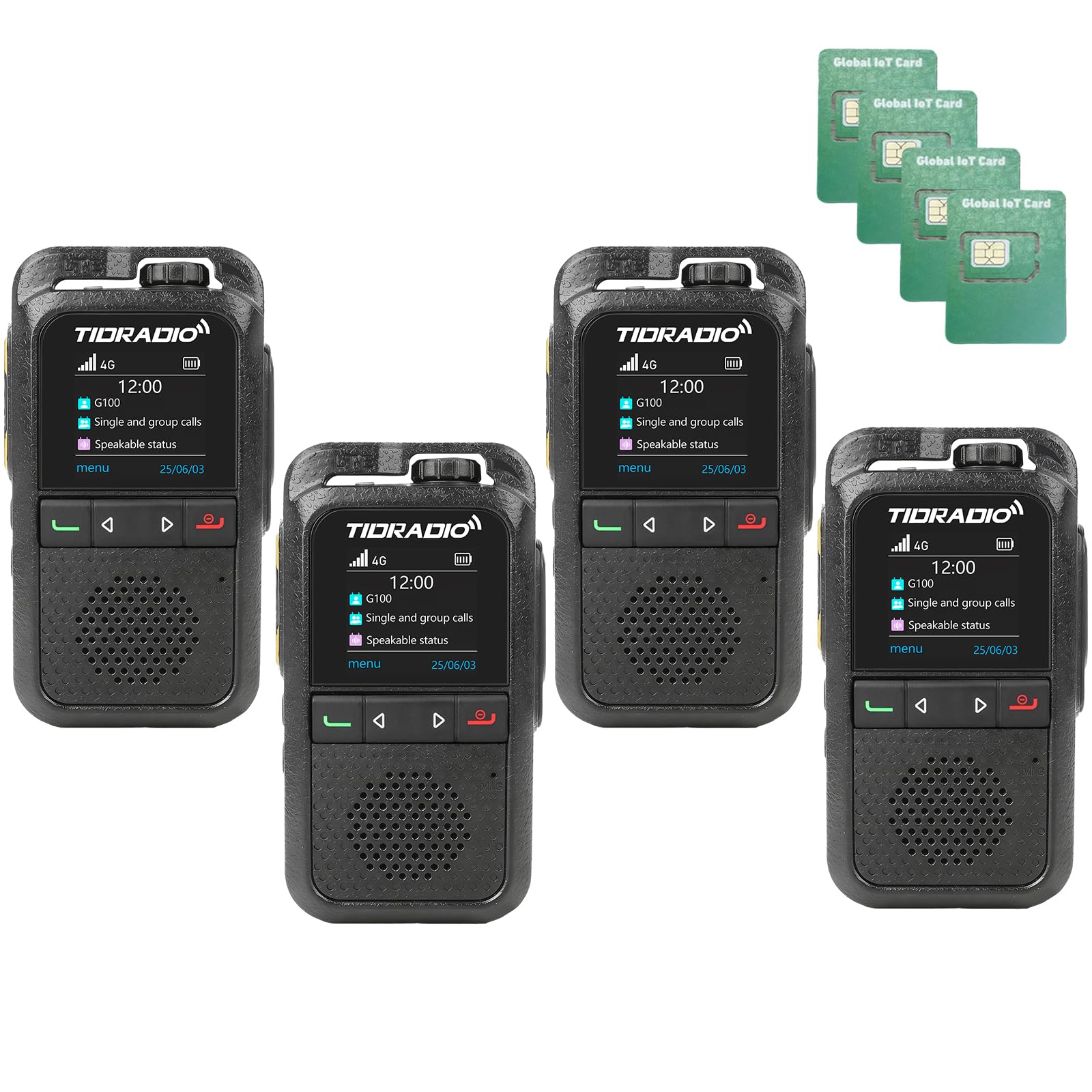 TIDRADIO Unlimited Range Rapid Walkie Talkies 6000+Miles,4G LTE Long Range PoC Radio with SIM Cards,Nationwide PPT Two-Way Radios, Global Long Distance for Family,Logistics, 4 Pack，TD-G100