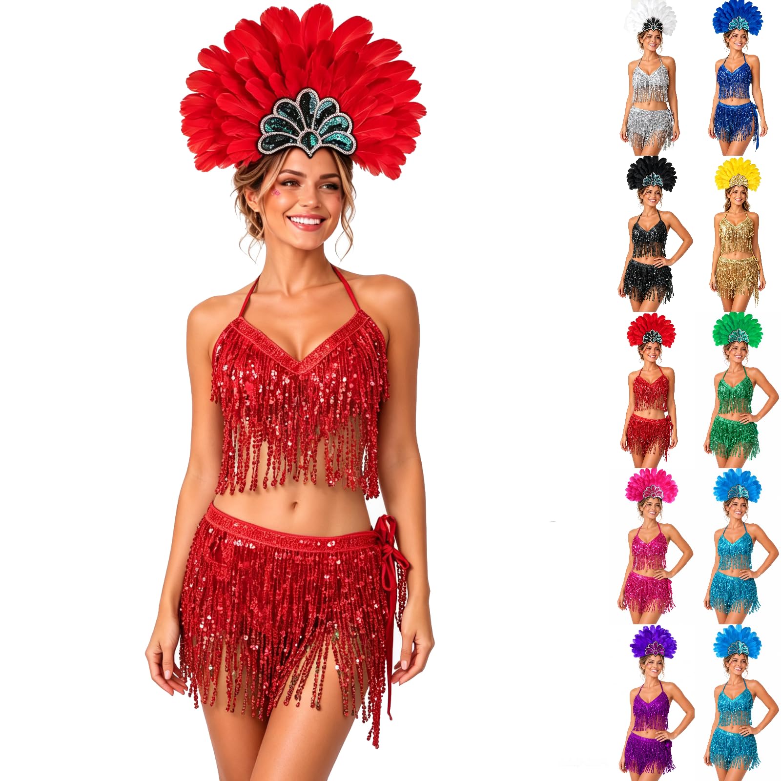 Dance Costumes Women Sparkly Sequin Belly Dance Bra Top Skirt Rave Outfit โ image 1