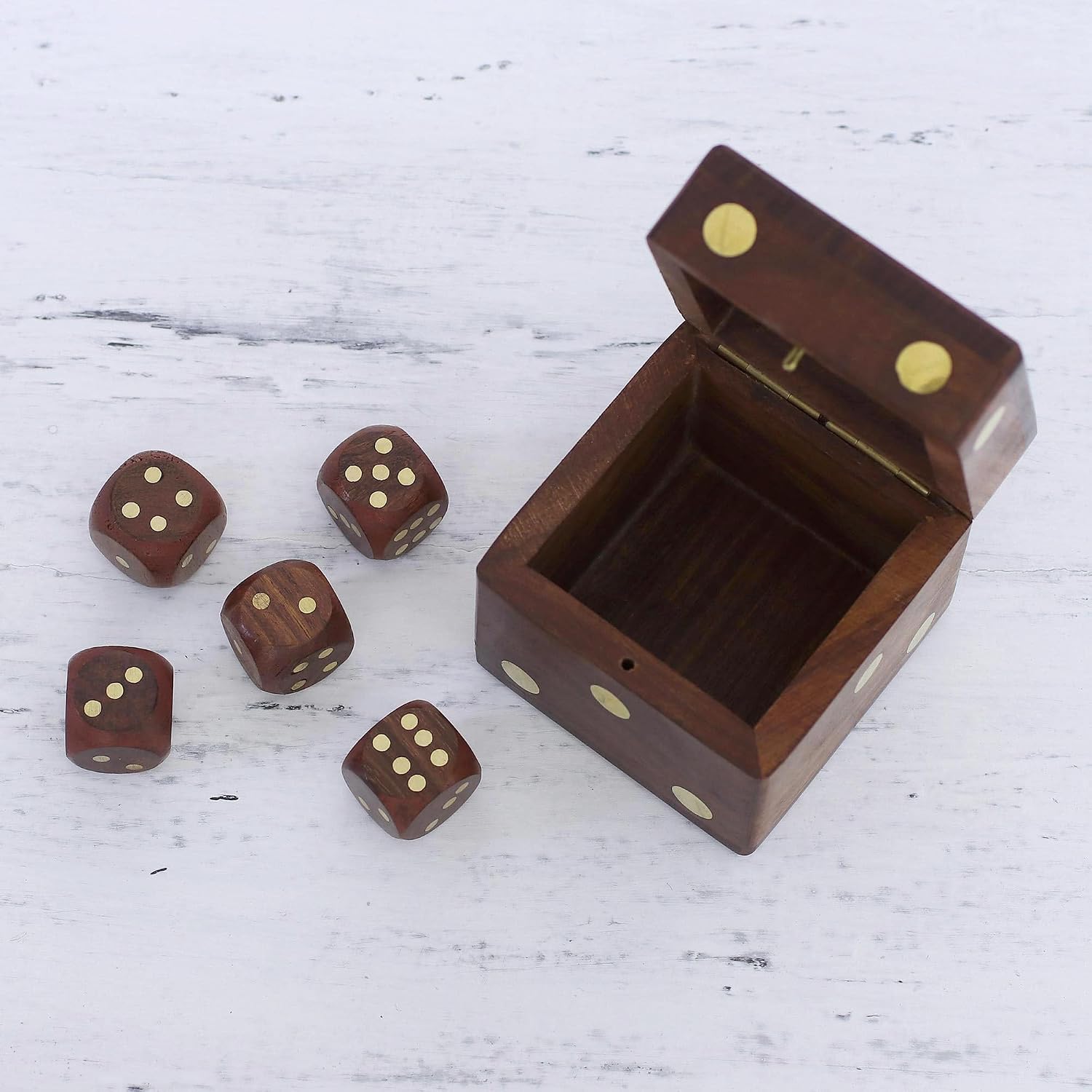NOVICA Handmade Brass and Wood Dice Sets, Brown and Metallic 'Game of Chance' (Set of 5)