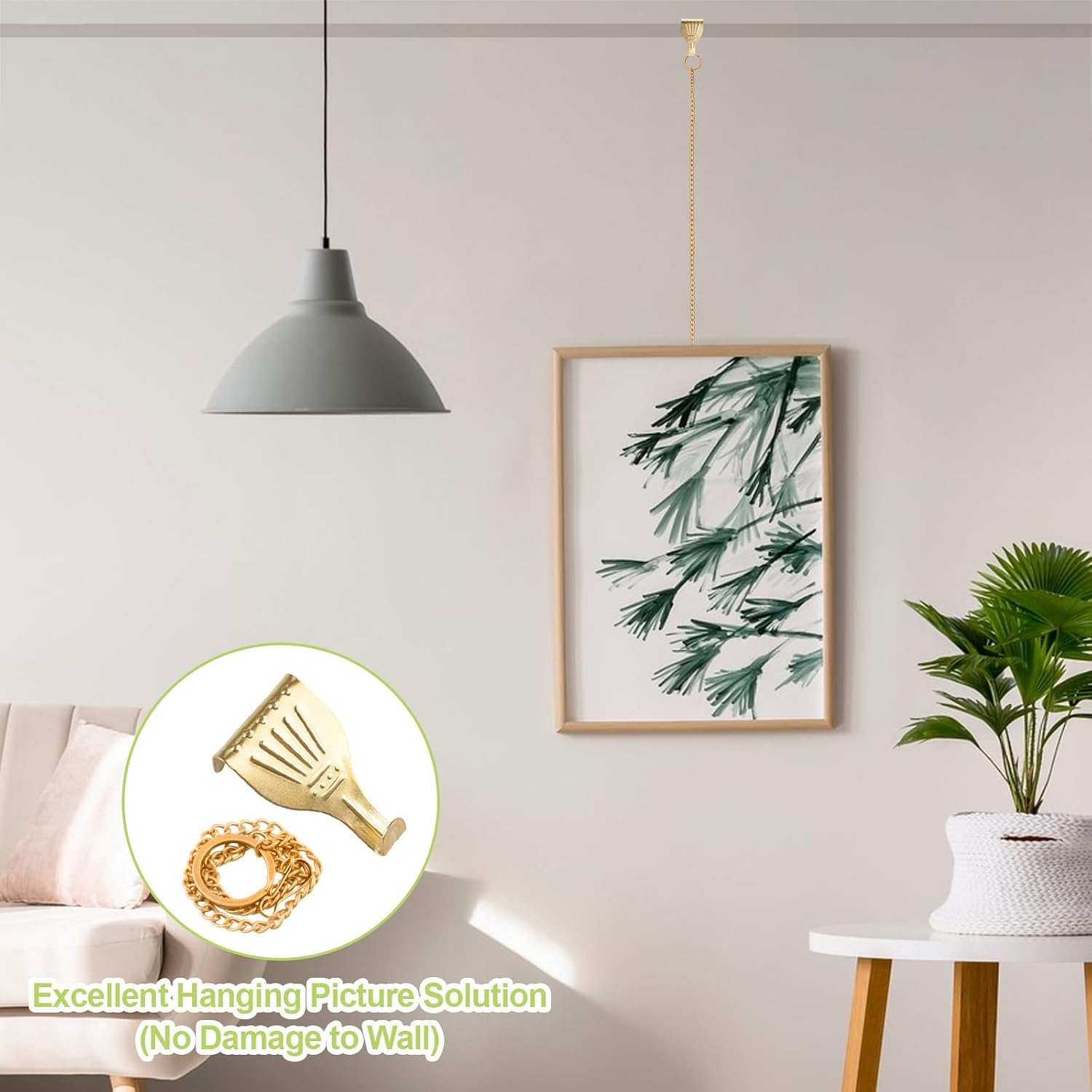 Picture Hanging Kit 10Pcs Rail Hooks with 10Pcs Chains, Metal Picture Display Hanging System for Wall Pictures, Exhibition(Gold)
