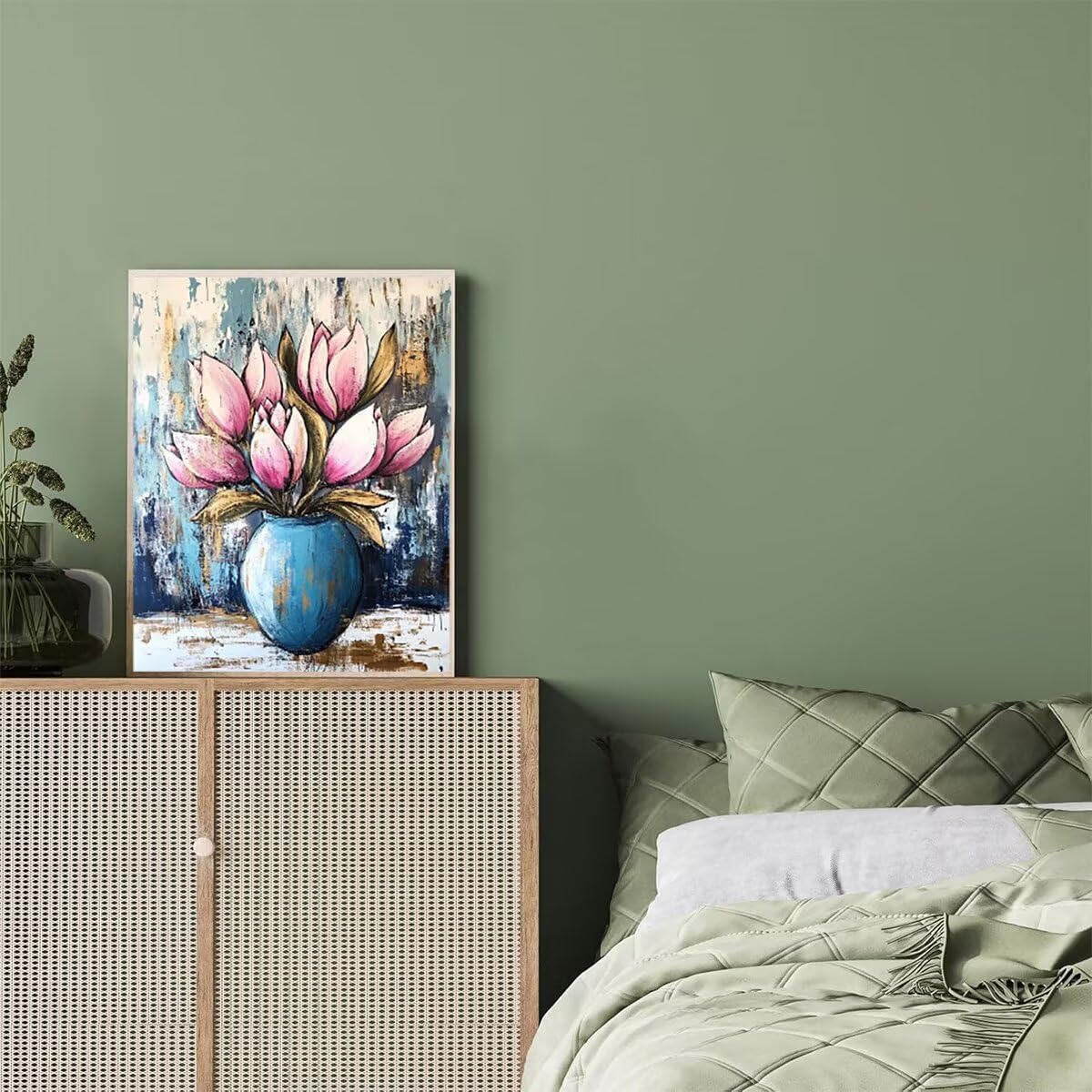 Dipingere con i Numeri Fiore, Paint by Numbers Adulti Vaso, Fai da te Creativi Adulti Quadri da Dipingere Numerati Kit per Decorazione Della Parete di Casa, Regalo 70x95 cm Nessuna cornice 5W-Z