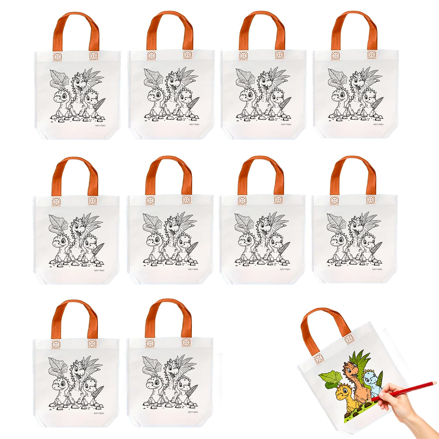 Party Propz Dinosaur Theme DIY Return Gift Bags for Kids Birthday - 10 Pcs, Return Gifts for 10 Year Kids | Diy Canvas Colouring Bags | Dinosaur Birthday Return Gift Bags | Colouring Bags for Kids