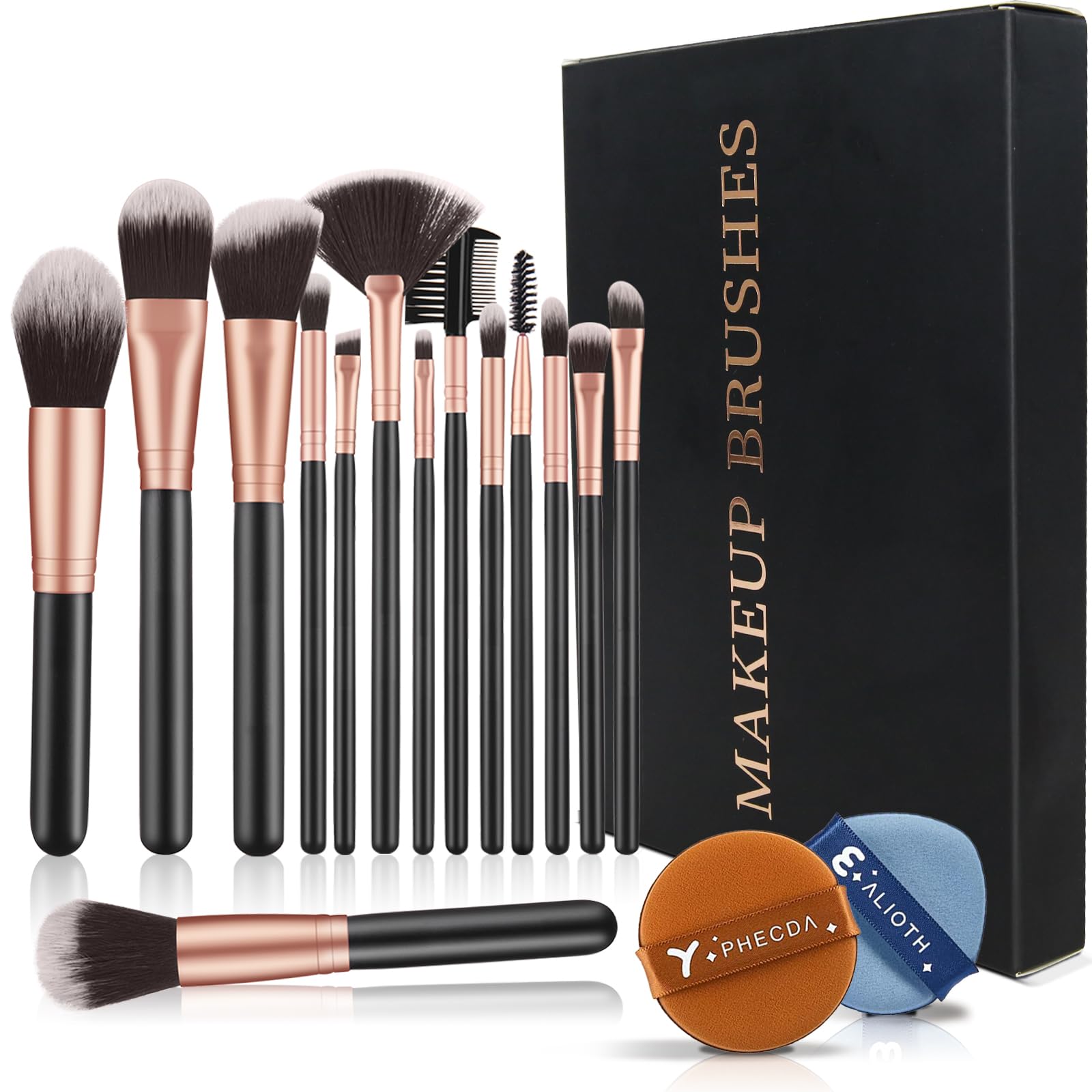 LOIVIYA Set de Brochas de Maquillaje Profesional de 14 Piezas con 2 Soplos de Polvo, Pinceles de Maquillaje con Cabello Sintético Libre de Crueldad Para Colorete Fundación Corrector Polvos Sueltos
