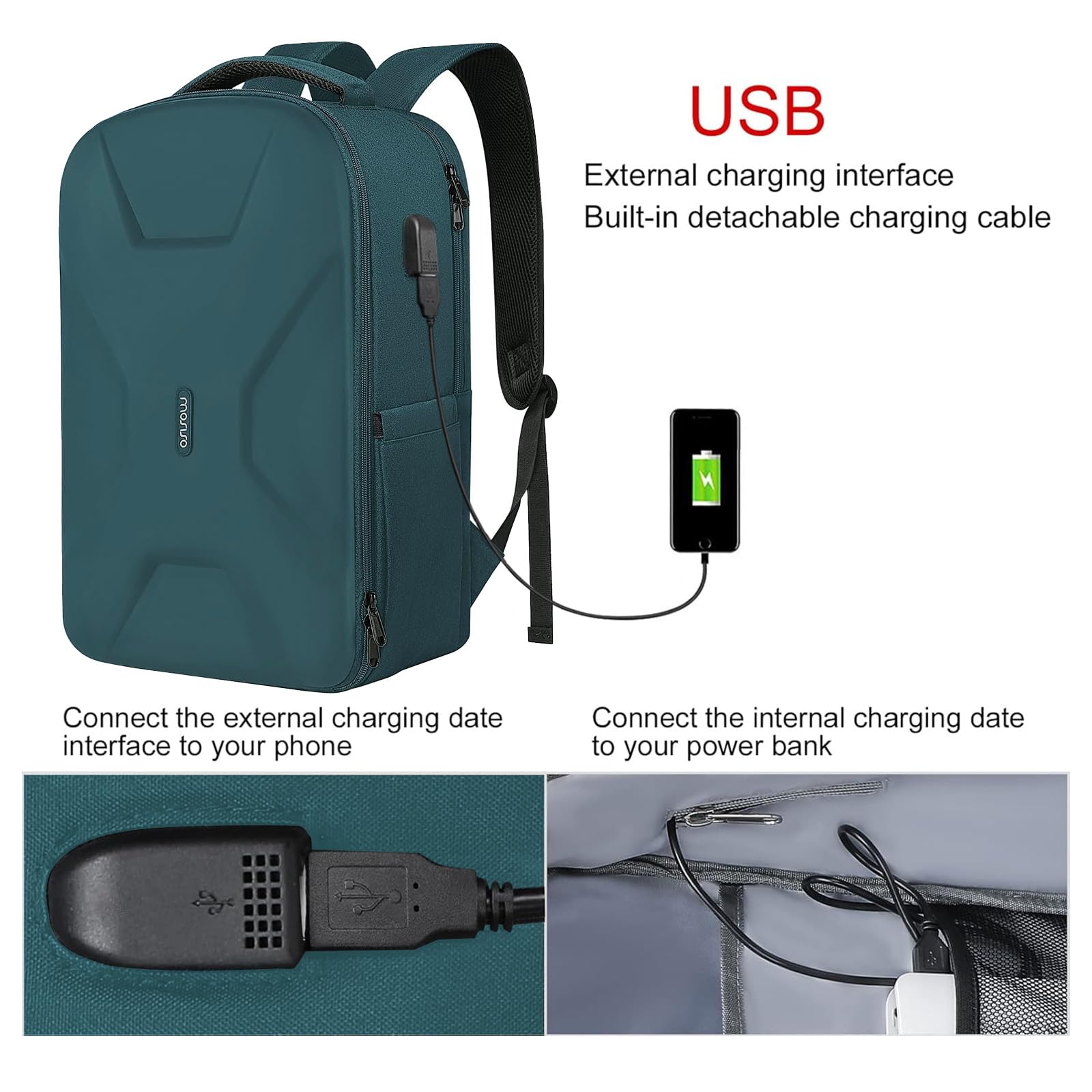 15.6 Inch Travel Laptop Backpack with USB Charging Port Luggage Strap Travel Laptop Backpack, Business Slim Durable Backpack with  main image 4