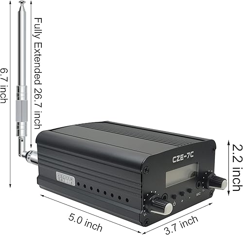 Miniatura 2 de Transmisor FM de largo alcance de 7 W 1 W con LCD y cable de audio de 0.138 in, ideal para eventos de iglesia, escuela y supermercado, espectáculos