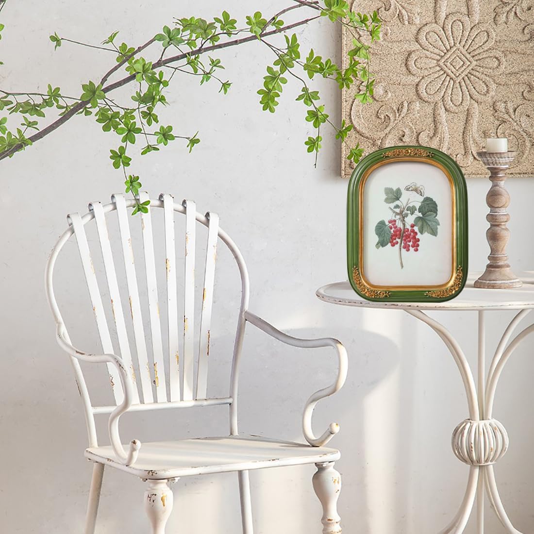 SIKOO Vintage Picture Frames 5x7 Antique Picture Frames Wall Mount and Tabletop Vintage Wall Decor Green and Gold