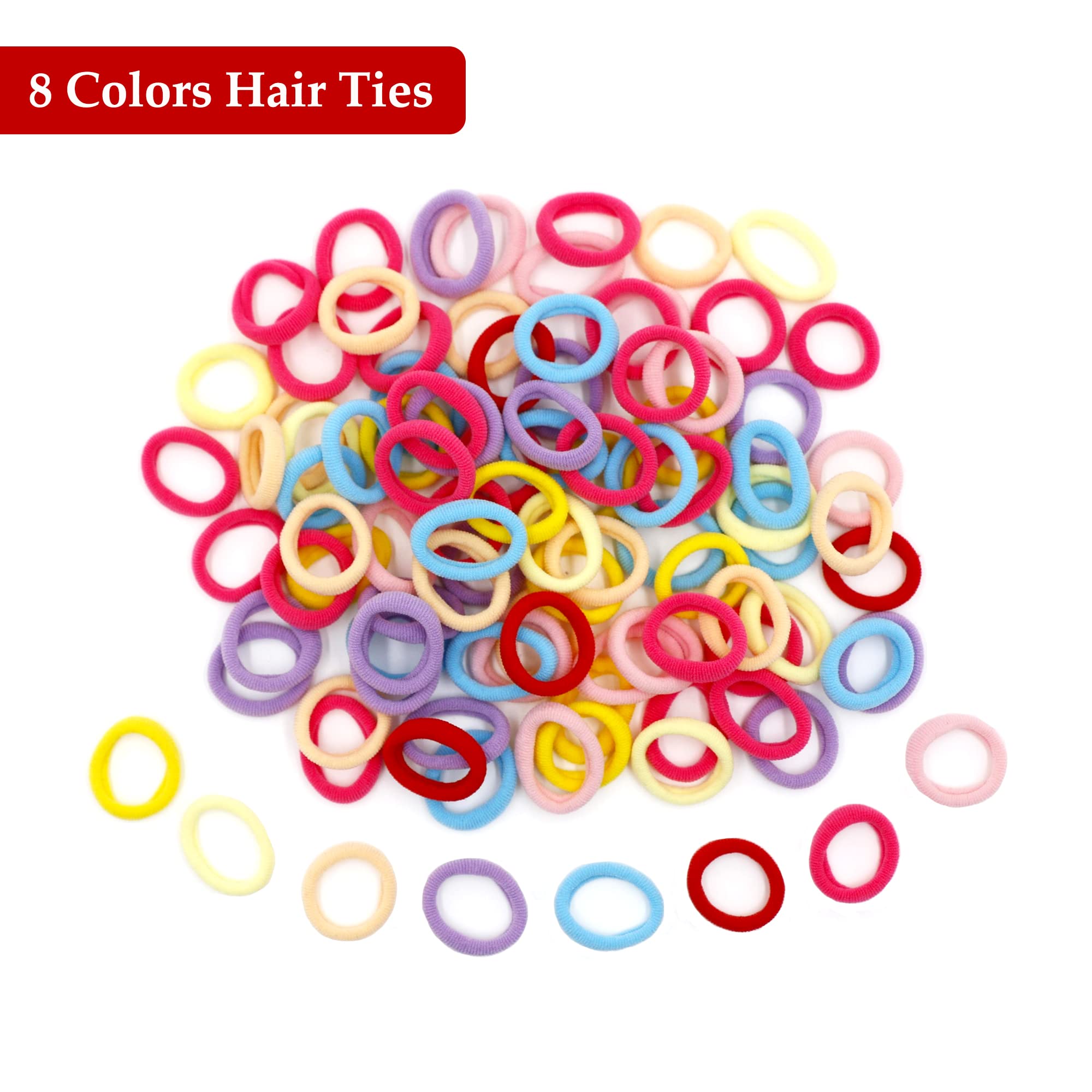 100 pièces Petit élastique femme, élastiques queue de cheval multicolore, mini serre-tête pour bébé fille