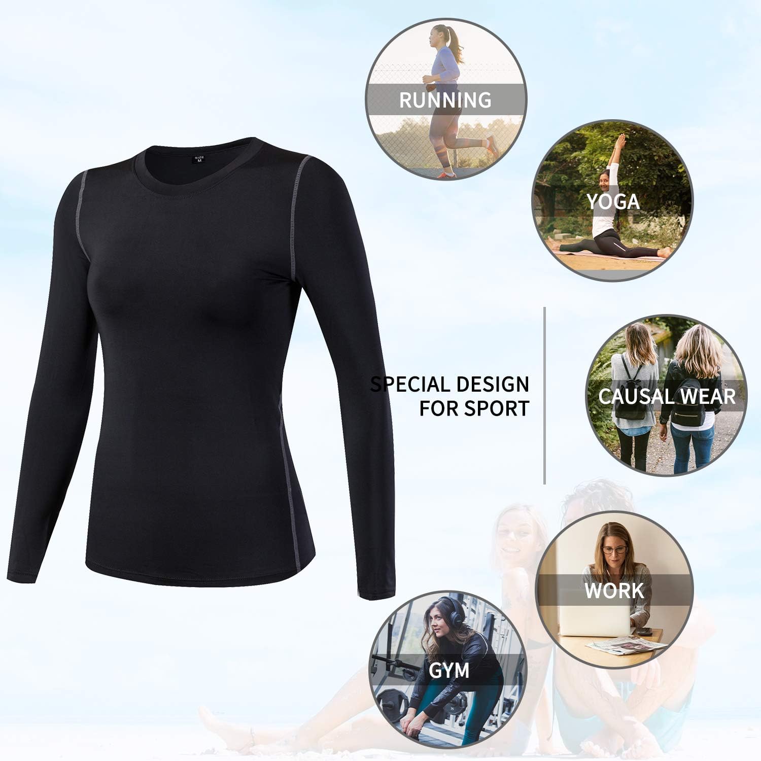Women's Dry Fit Athletic Compression Shirt Long Sleeve Workout Base Layer T Shirt Tops Sports Gear