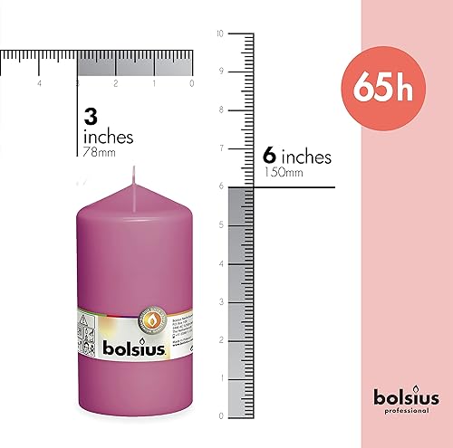 Miniatura 2 de BOLSIUS 4 velas de pilar rosadas, 3 x 6 pulgadas, envueltas individualmente, calidad europea premium, más de 65 horas de combustión, llama suave sin