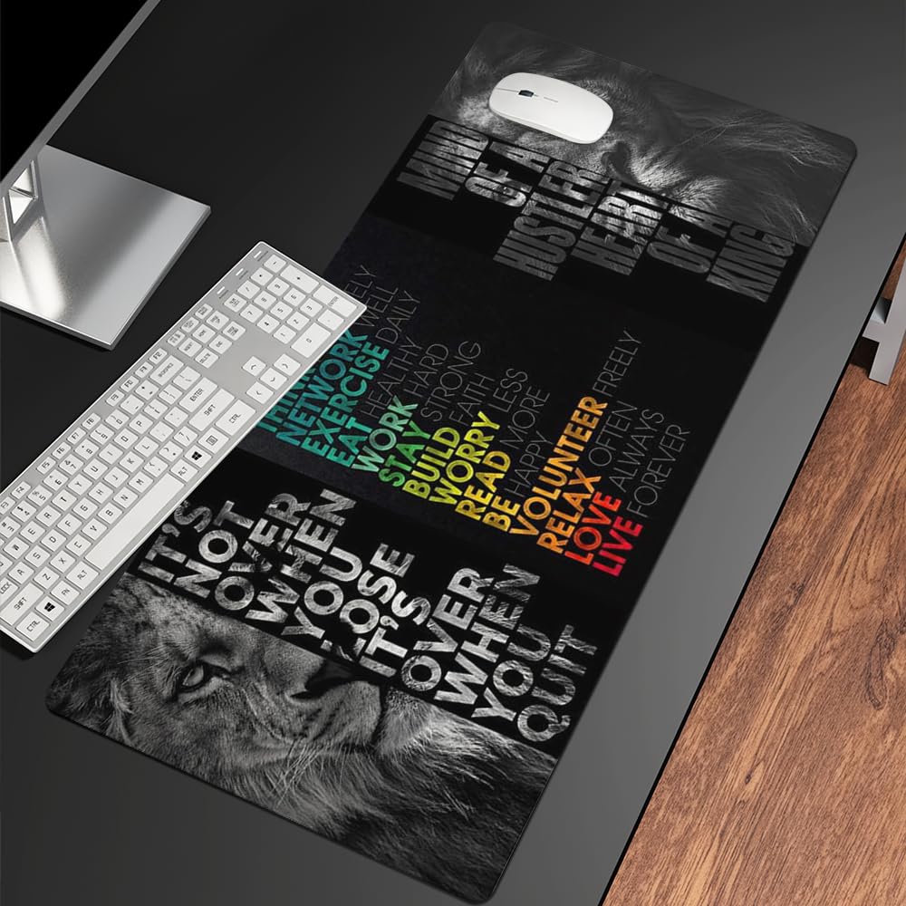 Alfombrilla para teclado de león negro y gris, alfombrilla de mouse larga para oficina, alfombrilla de mouse larga con texto en inglés "It is not over when you lose" para escritorio, gamer,