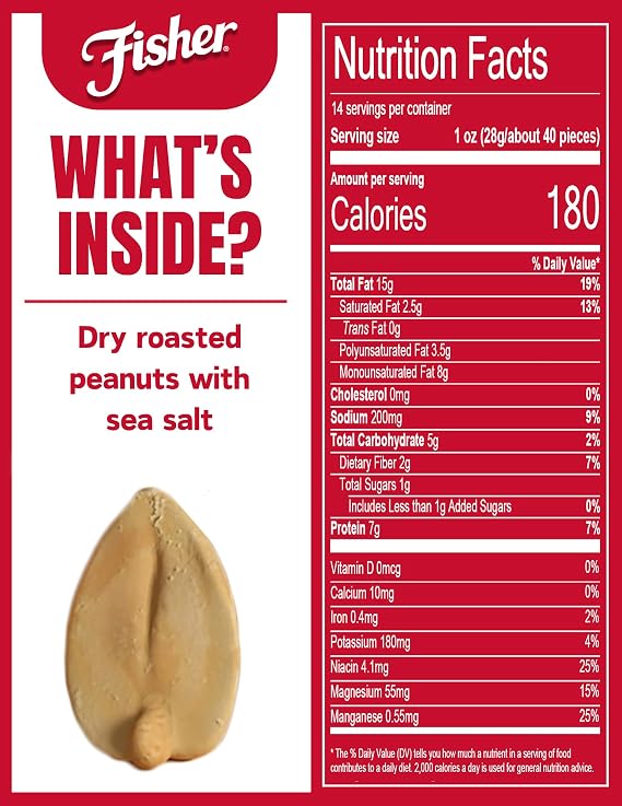 FISHER Snack Sea Salt Dry Roasted Peanuts, 14 oz