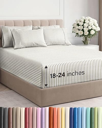 Juego de sábanas de tamaño king, transpirables, refrescantes, con esquinas extraprofundas de 18-24 pulgadas, de ajuste fácil y seguro, suaves, sin