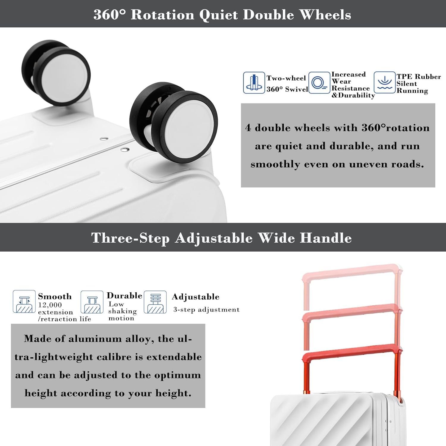 Somago Carry On Luggage Wide Handle 20 Inch Suitcase with Front Compartment Aluminum Framed PC Hardside 22x14x9 No Zipper Business Baggage with Spinner Wheels USB Charging Port TSA Lock (White) - Image 7